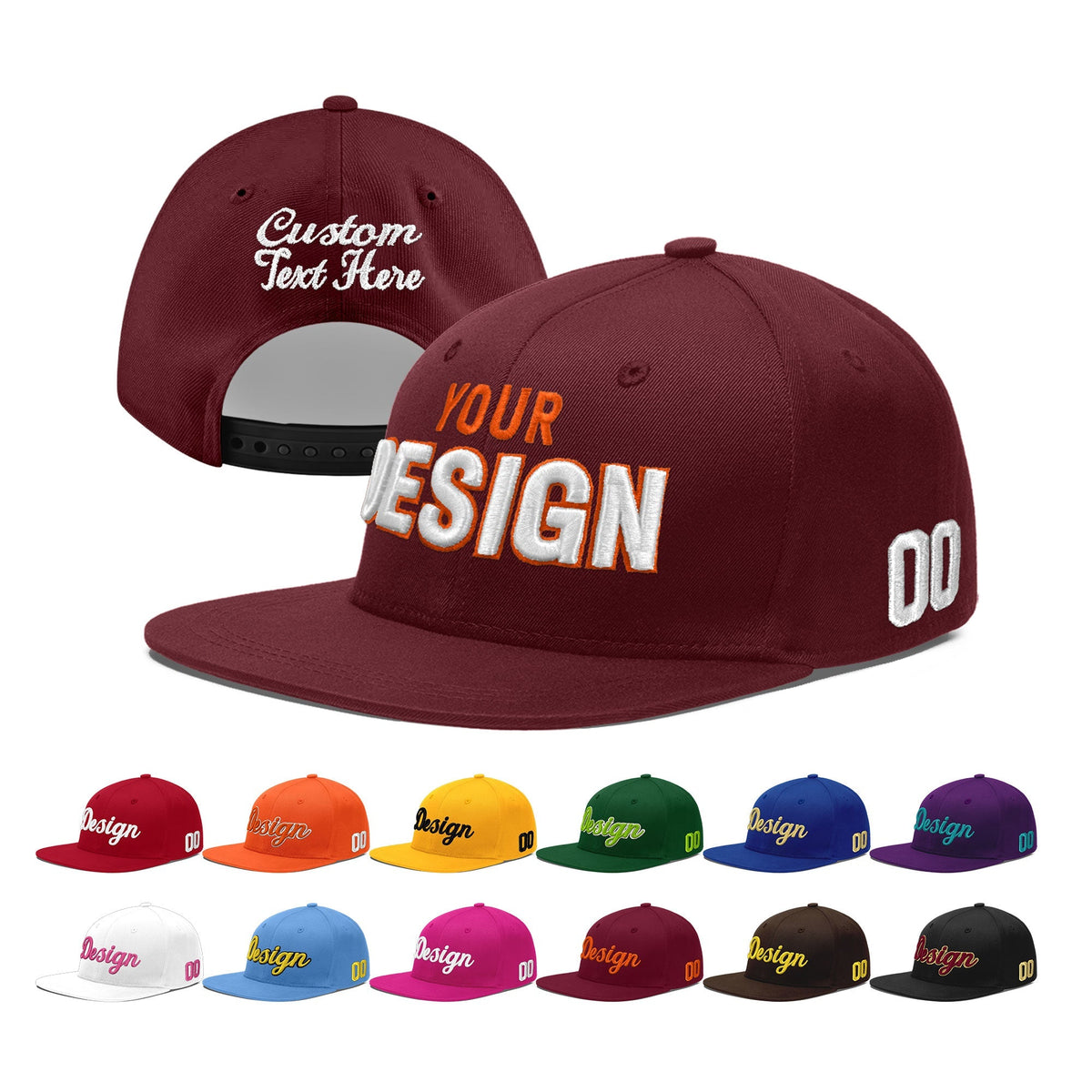 Custom Maroon 3D Puff Embroidery Flat Embroidery Casual Sport Baseball Cap