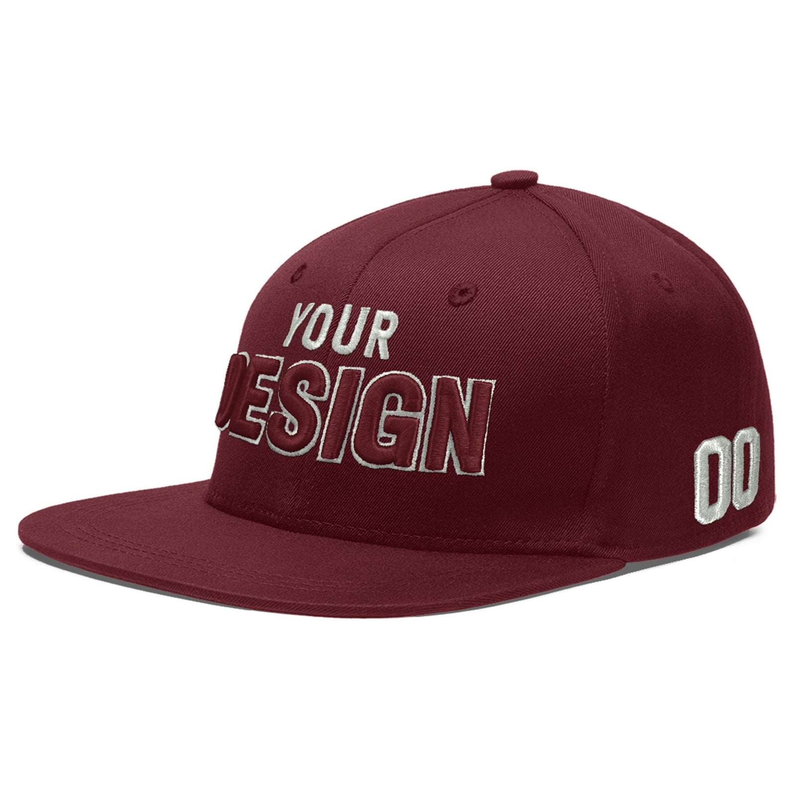 Custom Maroon 3D Puff Embroidery Flat Embroidery Casual Sport Baseball Cap