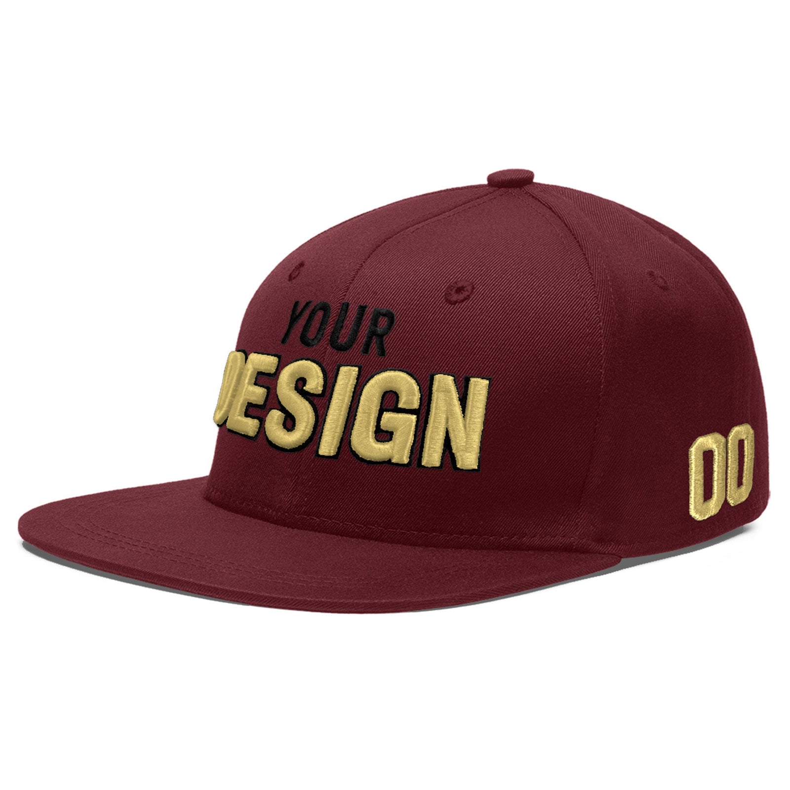 Custom Maroon 3D Puff Embroidery Flat Embroidery Casual Sport Baseball Cap
