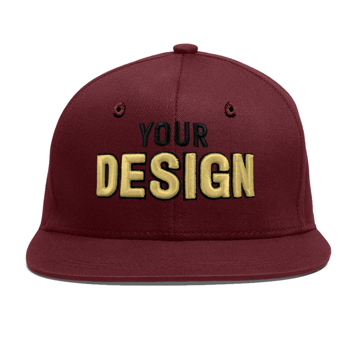 Custom Maroon 3D Puff Embroidery Flat Embroidery Casual Sport Baseball Cap