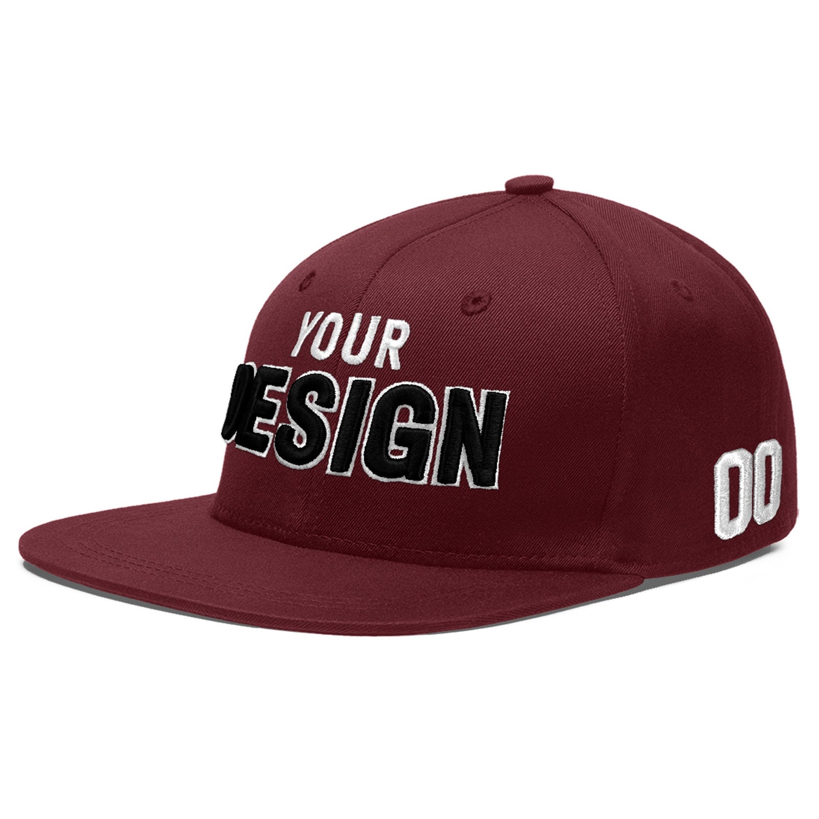 Custom Maroon 3D Puff Embroidery Flat Embroidery Casual Sport Baseball Cap