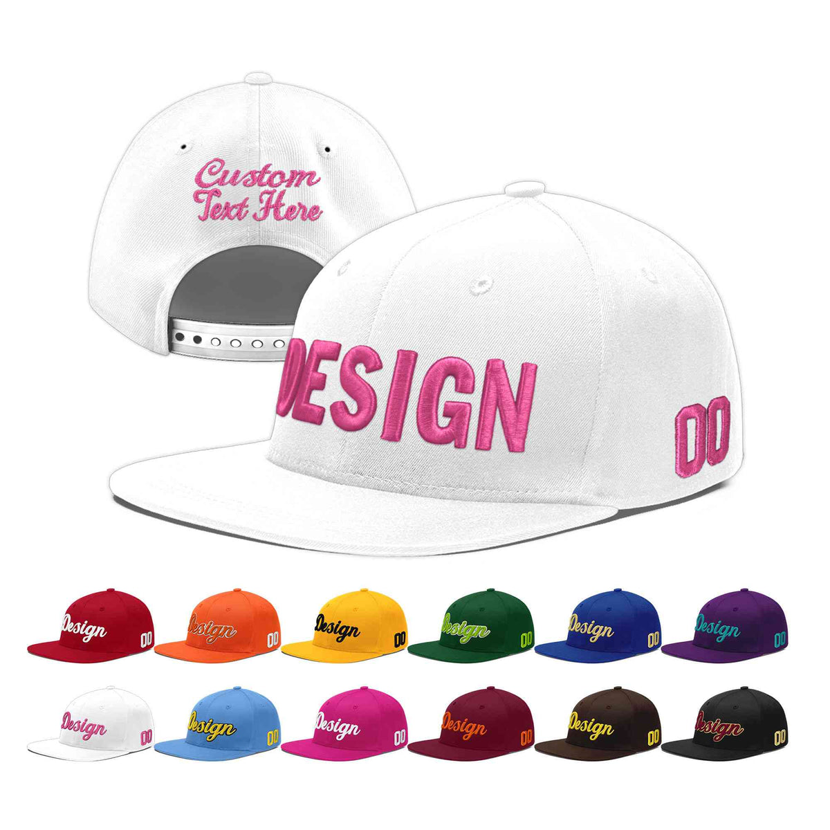 Custom White 3D Puff Embroidery Flat Embroidery Casual Sport Baseball Cap