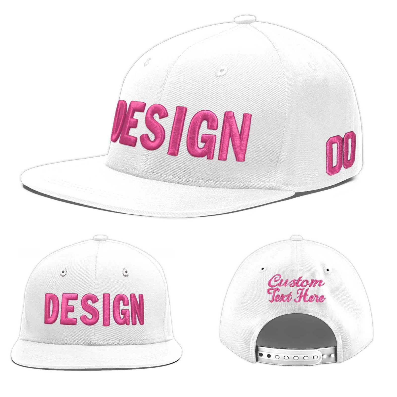 Custom White 3D Puff Embroidery Flat Embroidery Casual Sport Baseball Cap