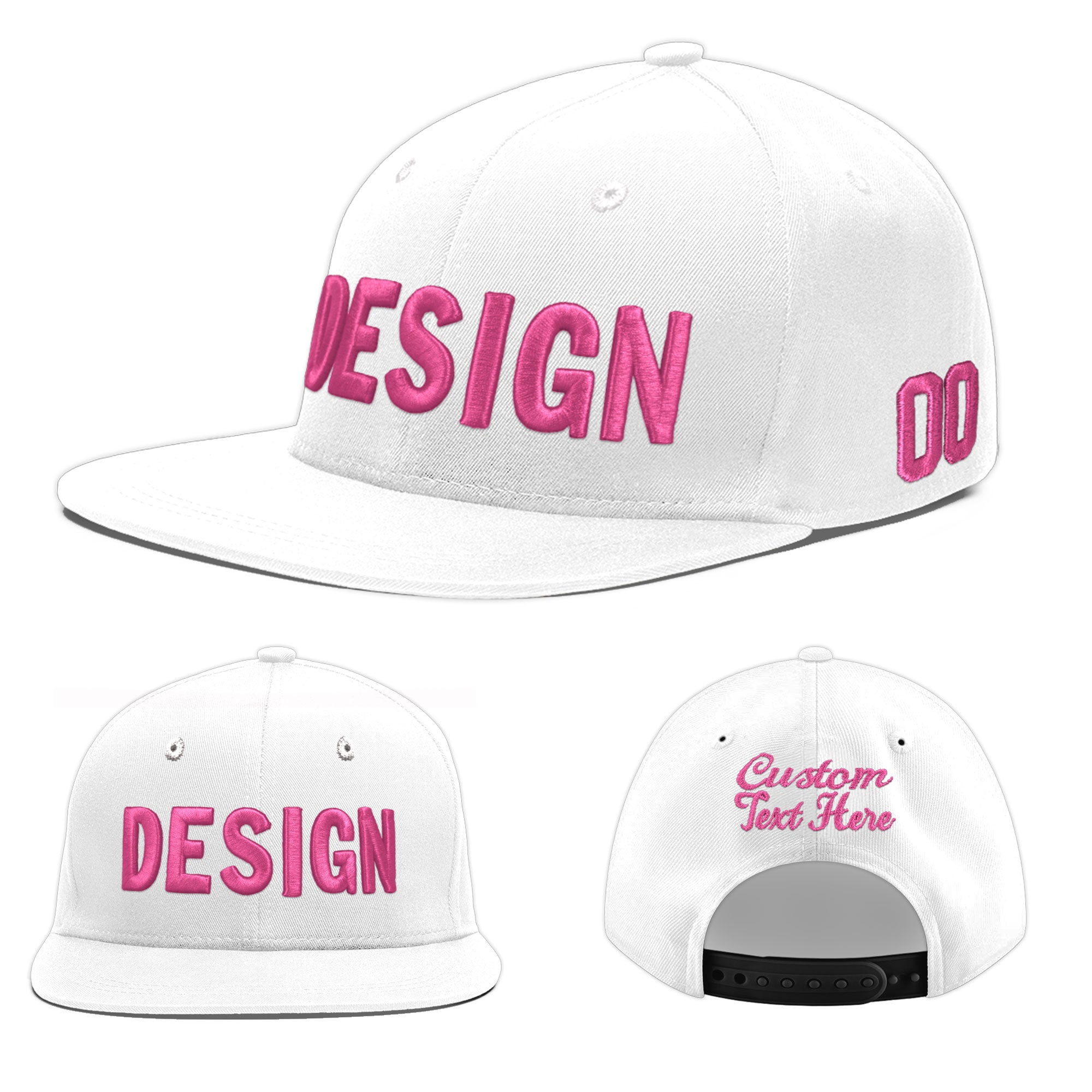 Custom White 3D Puff Embroidery Flat Embroidery Casual Sport Baseball Cap