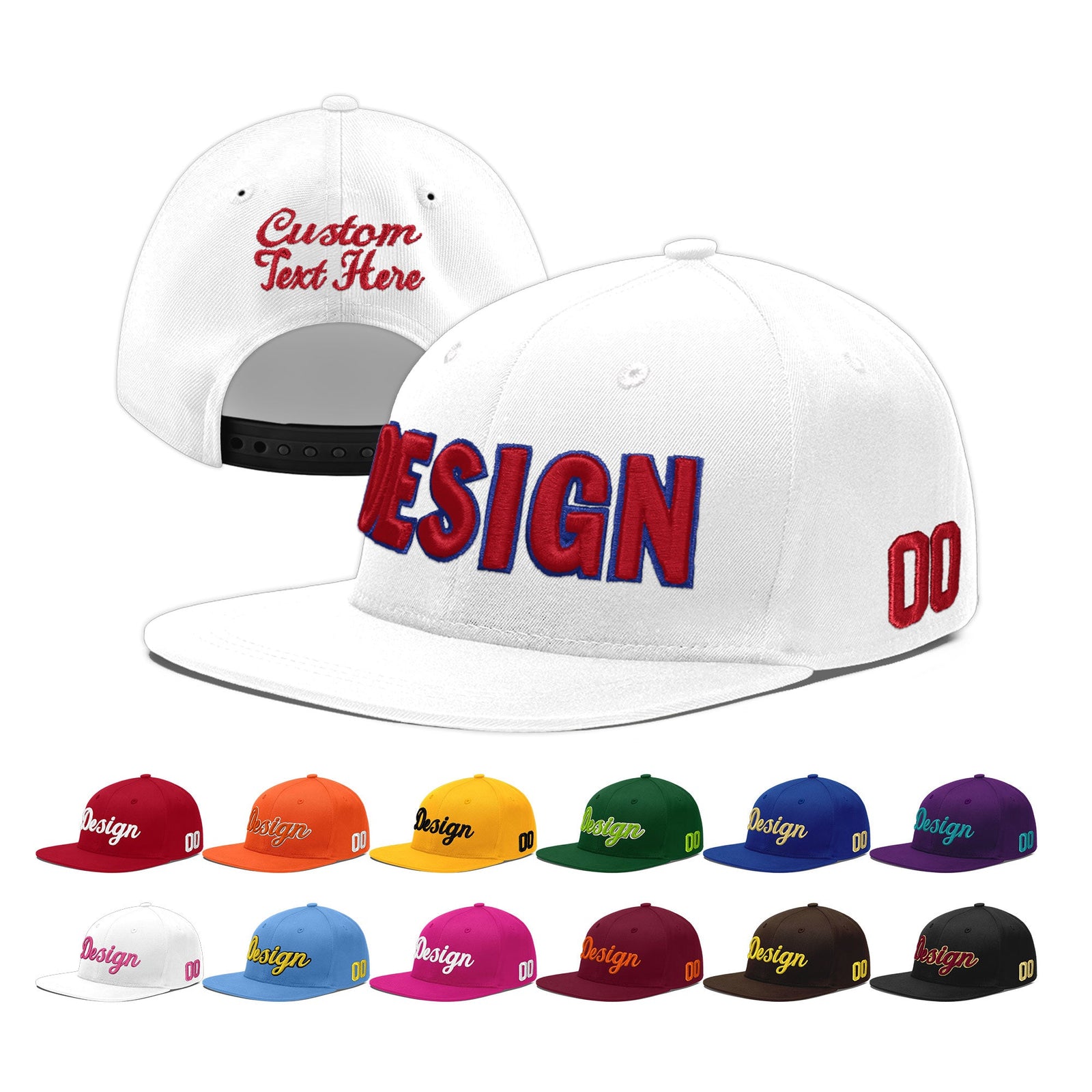 Custom White 3D Puff Embroidery Flat Embroidery Casual Sport Baseball Cap