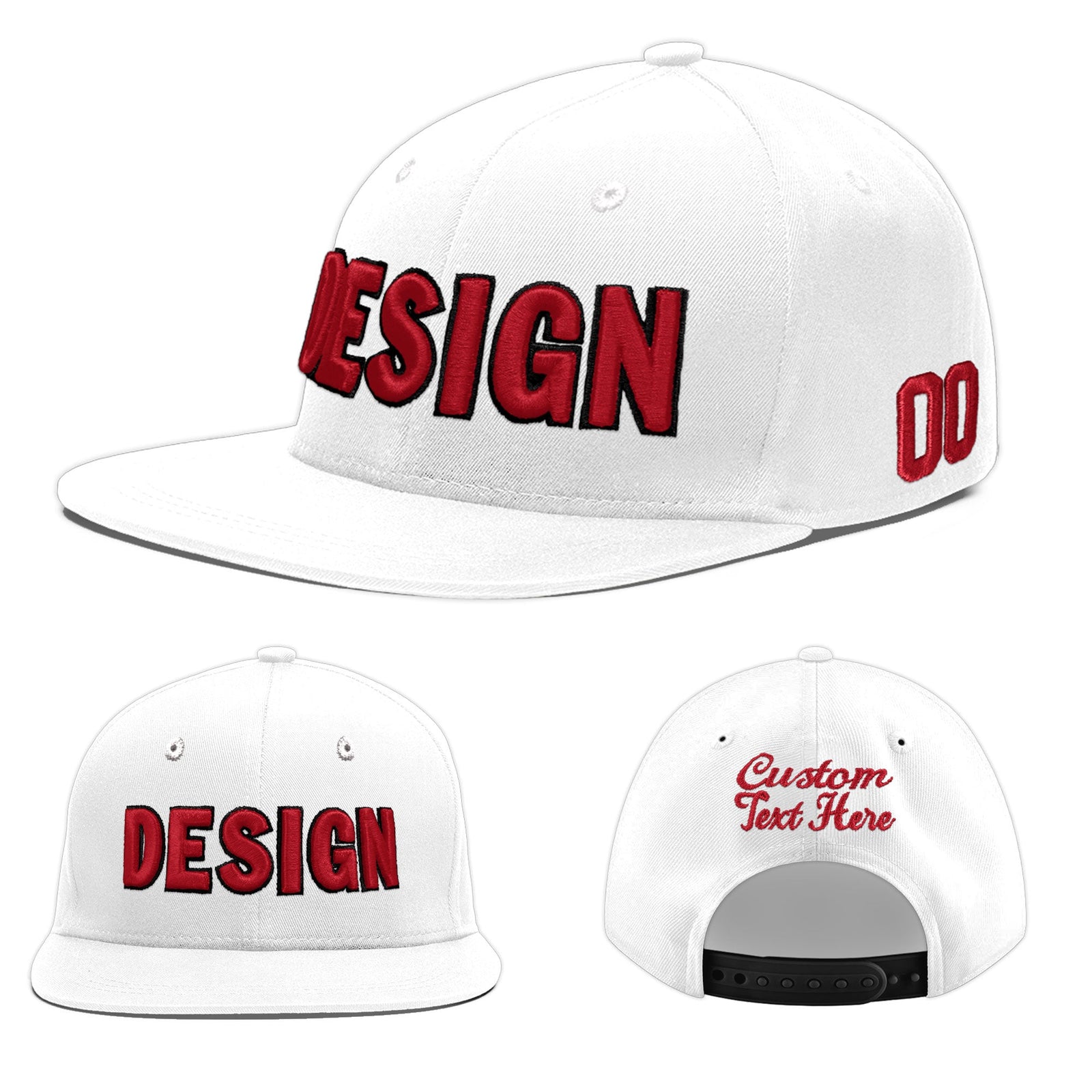 Custom White 3D Puff Embroidery Flat Embroidery Casual Sport Baseball Cap