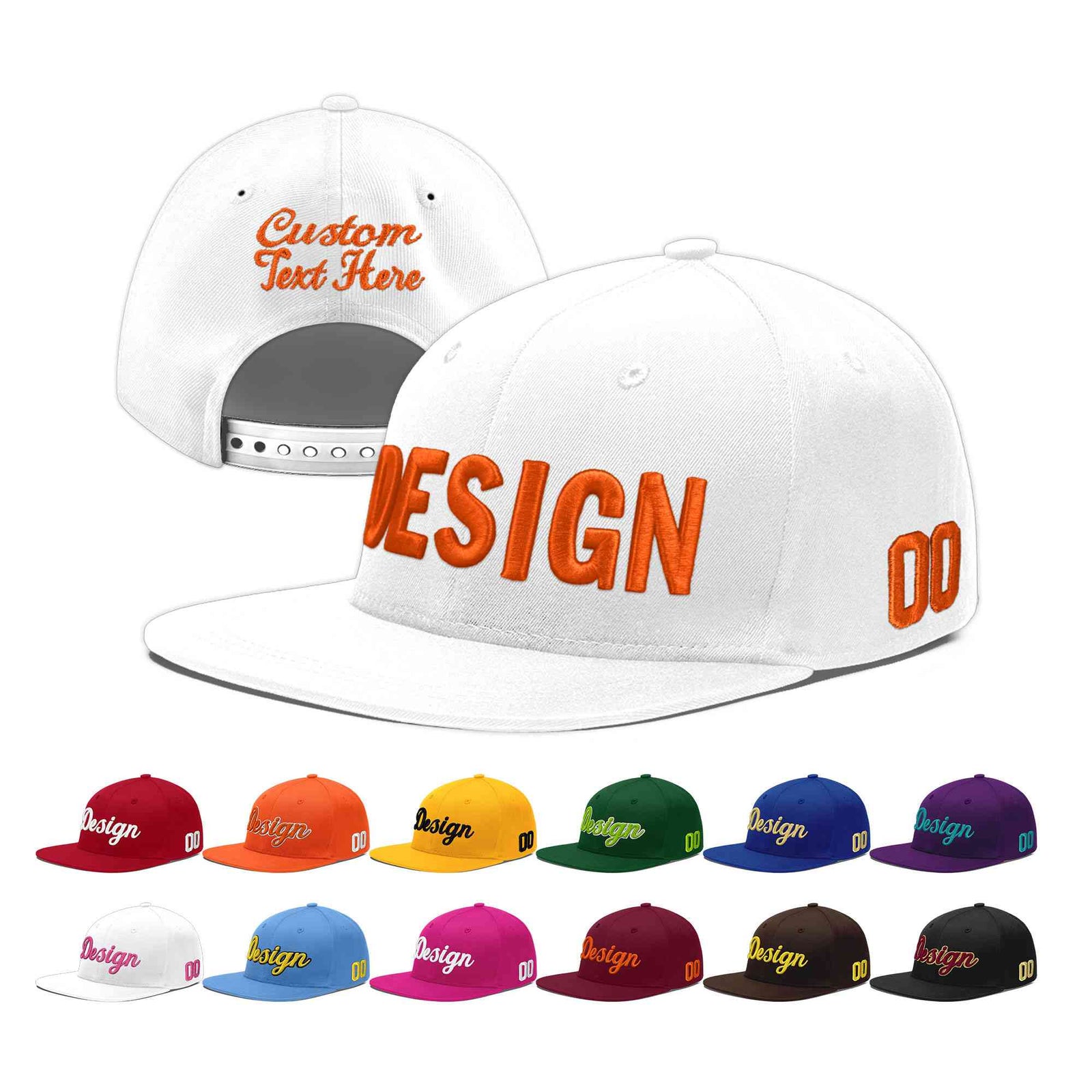 Custom White 3D Puff Embroidery Flat Embroidery Casual Sport Baseball Cap