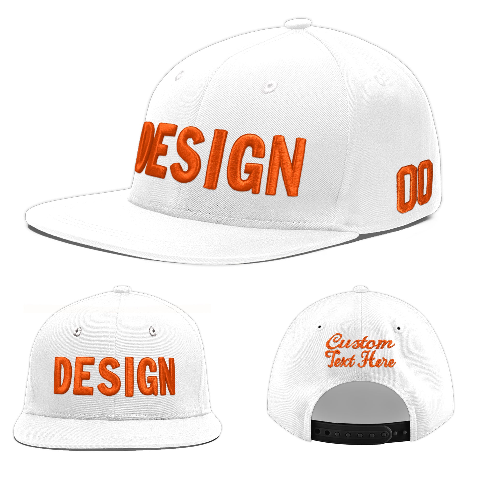 Custom White 3D Puff Embroidery Flat Embroidery Casual Sport Baseball Cap