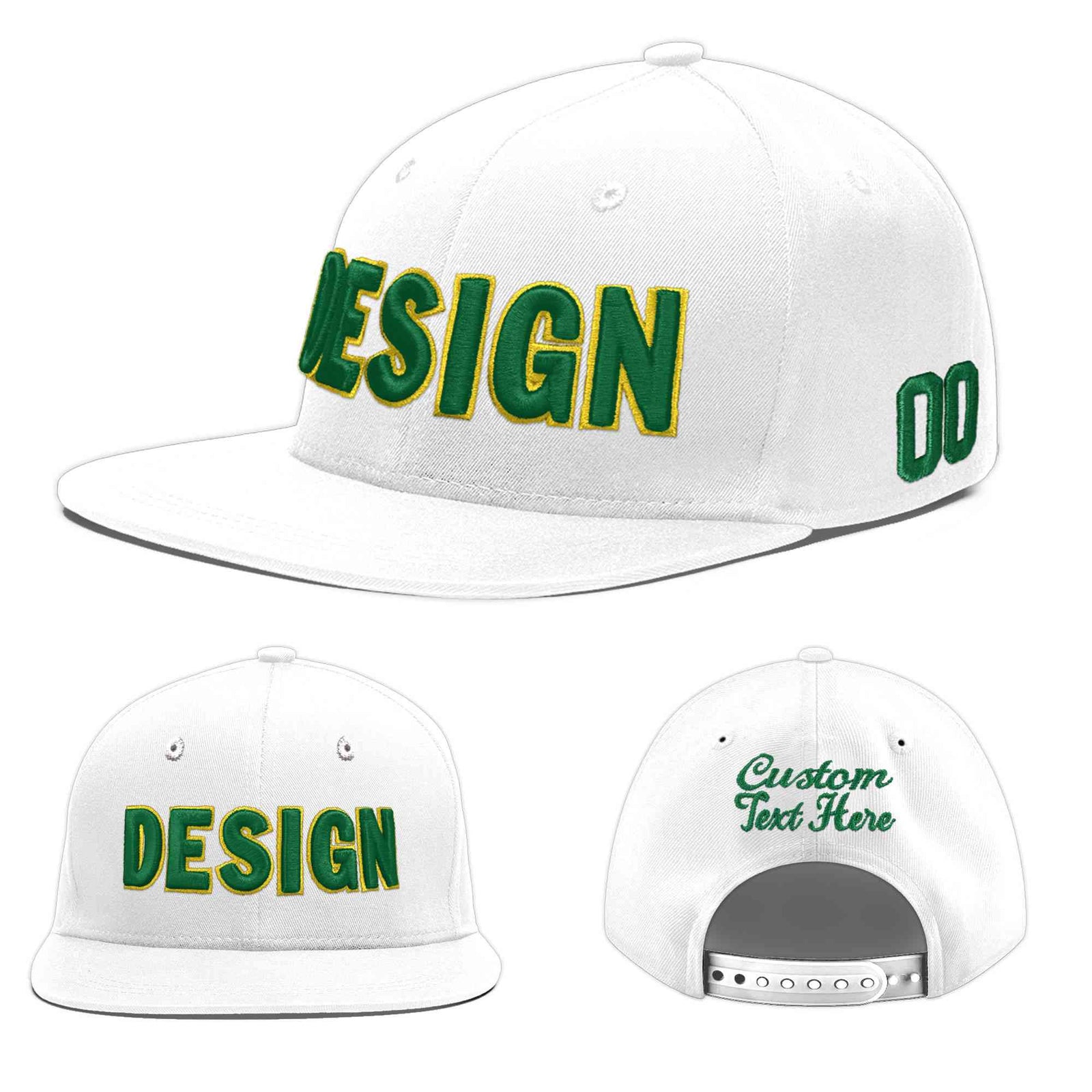 Custom White 3D Puff Embroidery Flat Embroidery Casual Sport Baseball Cap