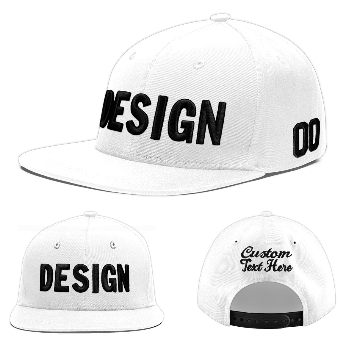 Custom White 3D Puff Embroidery Flat Embroidery Casual Sport Baseball Cap