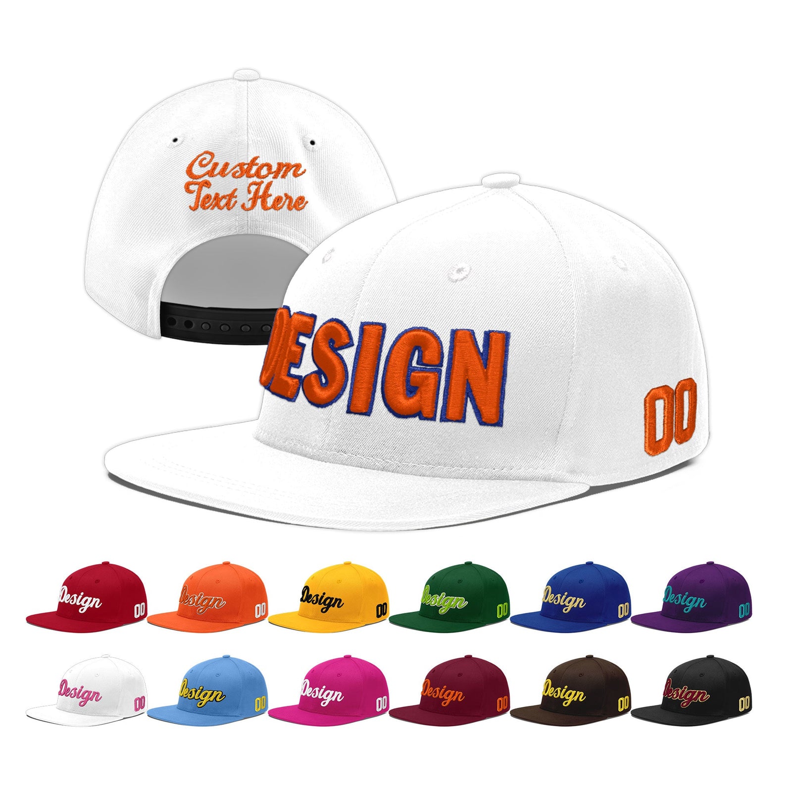 Custom White 3D Puff Embroidery Flat Embroidery Casual Sport Baseball Cap