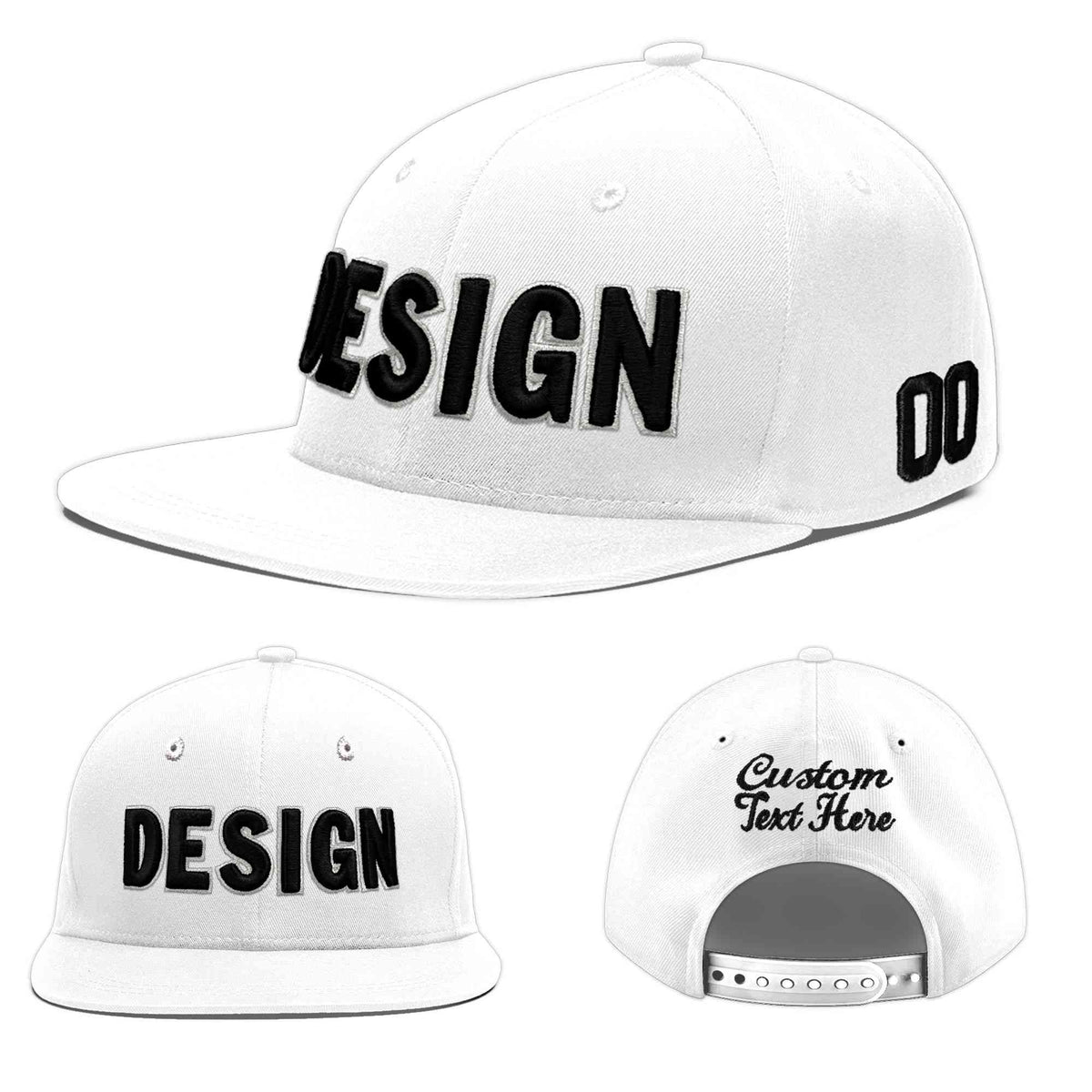 Custom White 3D Puff Embroidery Flat Embroidery Casual Sport Baseball Cap