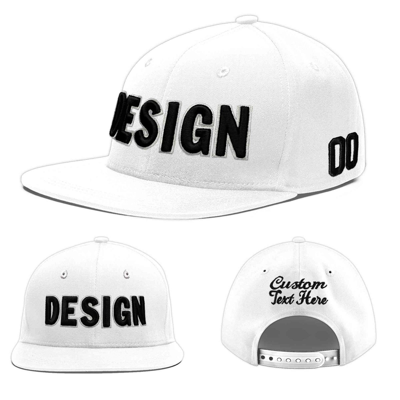 Custom White 3D Puff Embroidery Flat Embroidery Casual Sport Baseball Cap