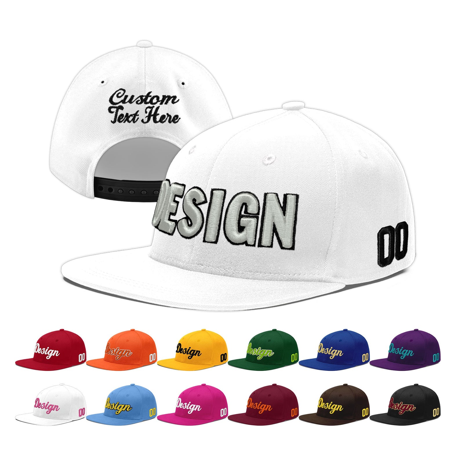 Custom White 3D Puff Embroidery Flat Embroidery Casual Sport Baseball Cap