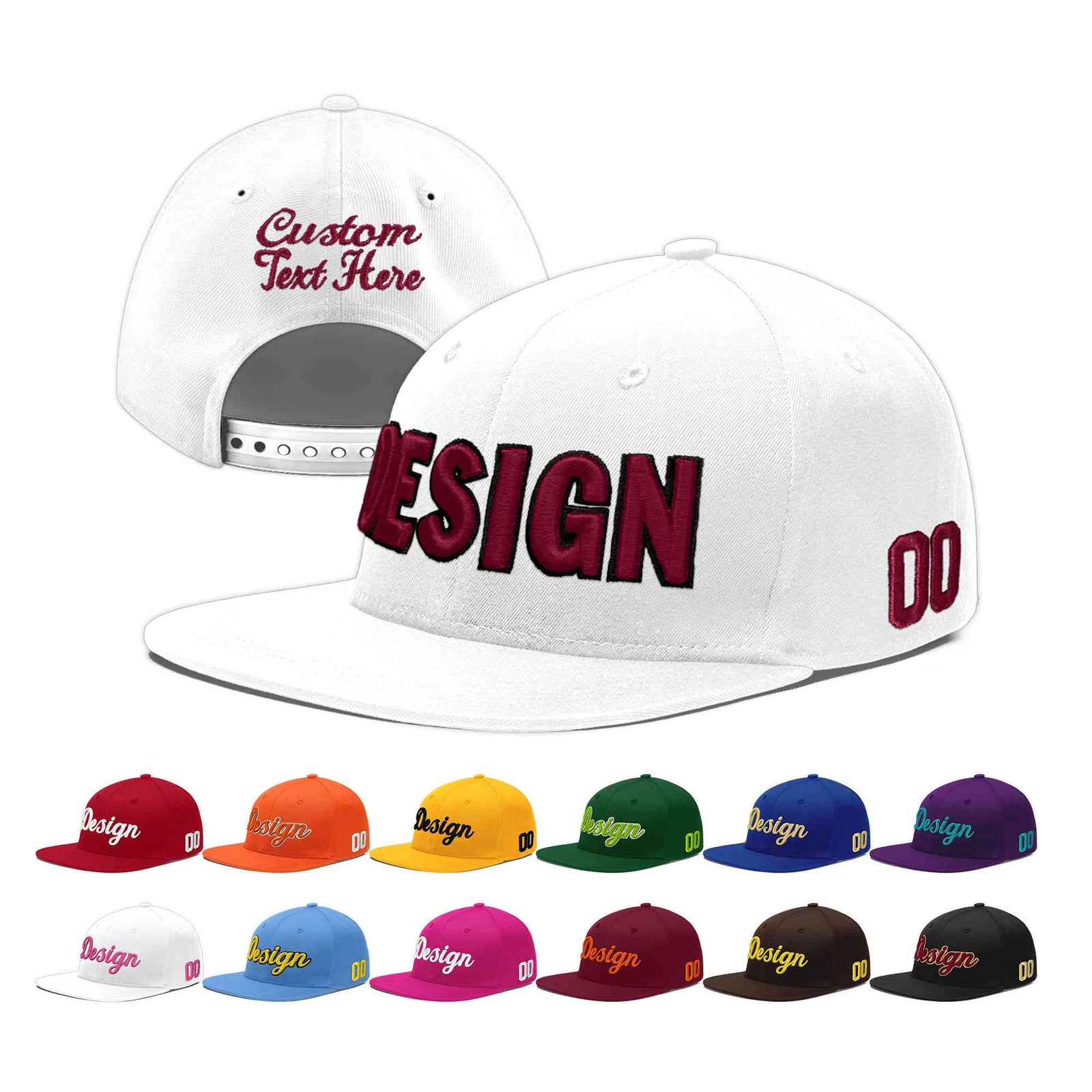 Custom White 3D Puff Embroidery Flat Embroidery Casual Sport Baseball Cap
