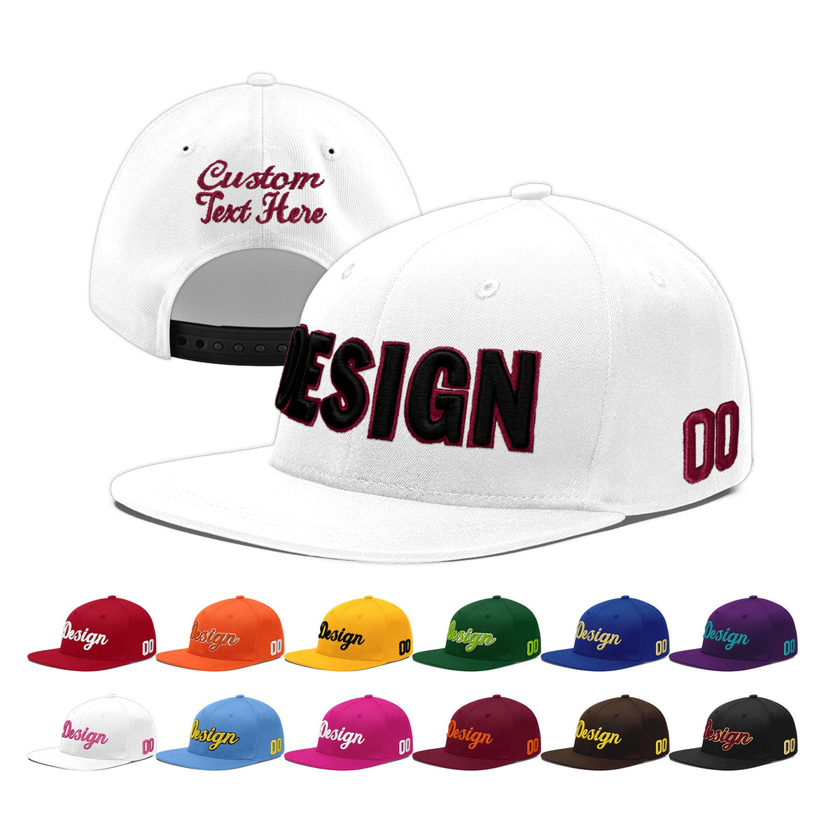 Custom White 3D Puff Embroidery Flat Embroidery Casual Sport Baseball Cap