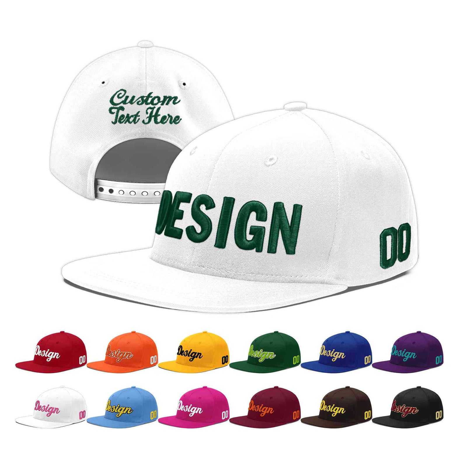Custom White 3D Puff Embroidery Flat Embroidery Casual Sport Baseball Cap