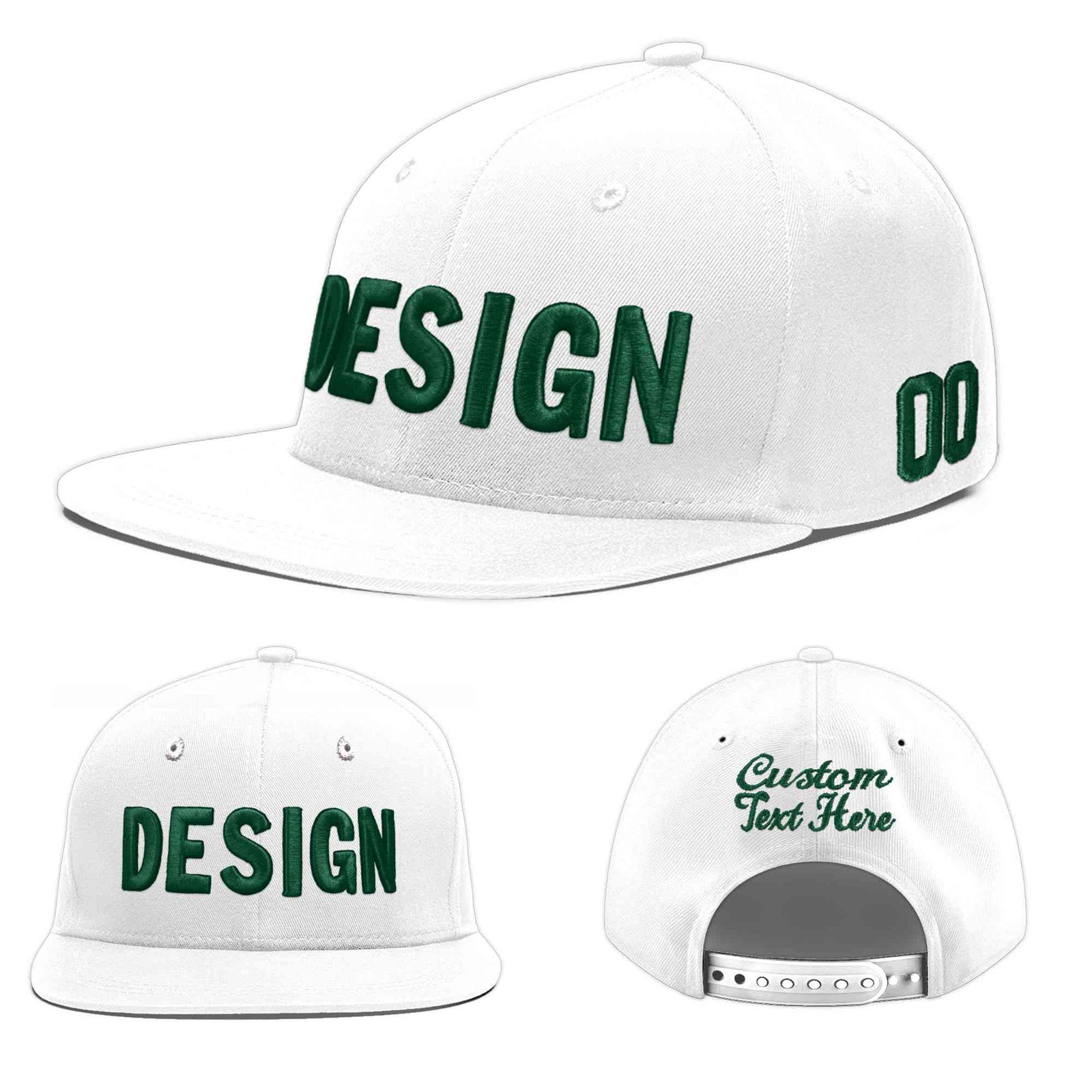 Custom White 3D Puff Embroidery Flat Embroidery Casual Sport Baseball Cap
