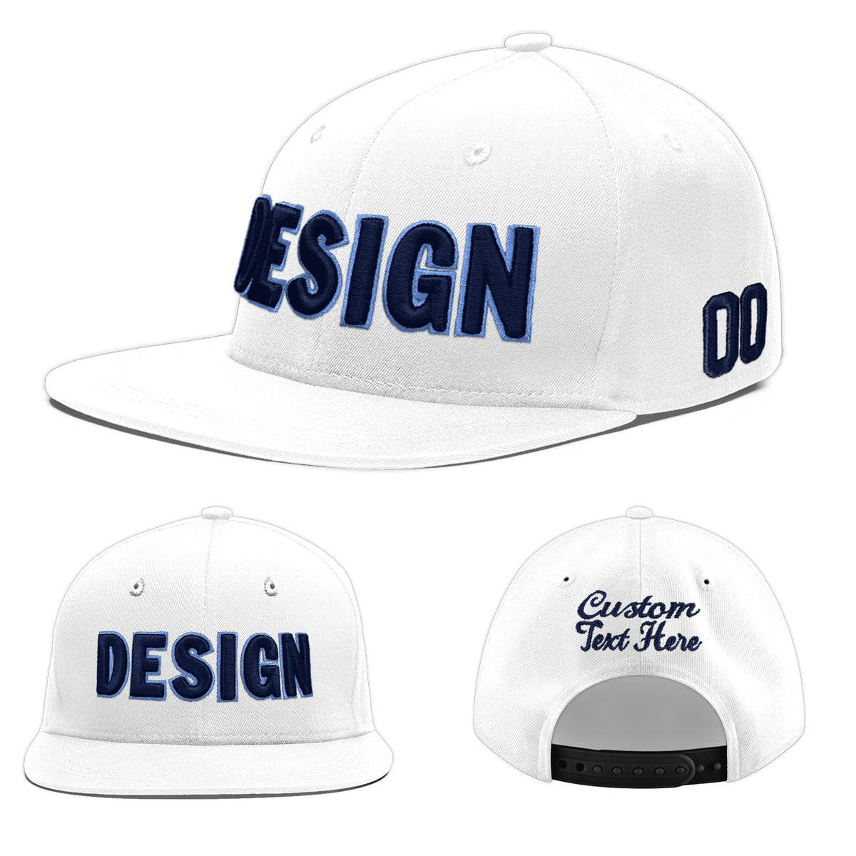 Custom White 3D Puff Embroidery Flat Embroidery Casual Sport Baseball Cap