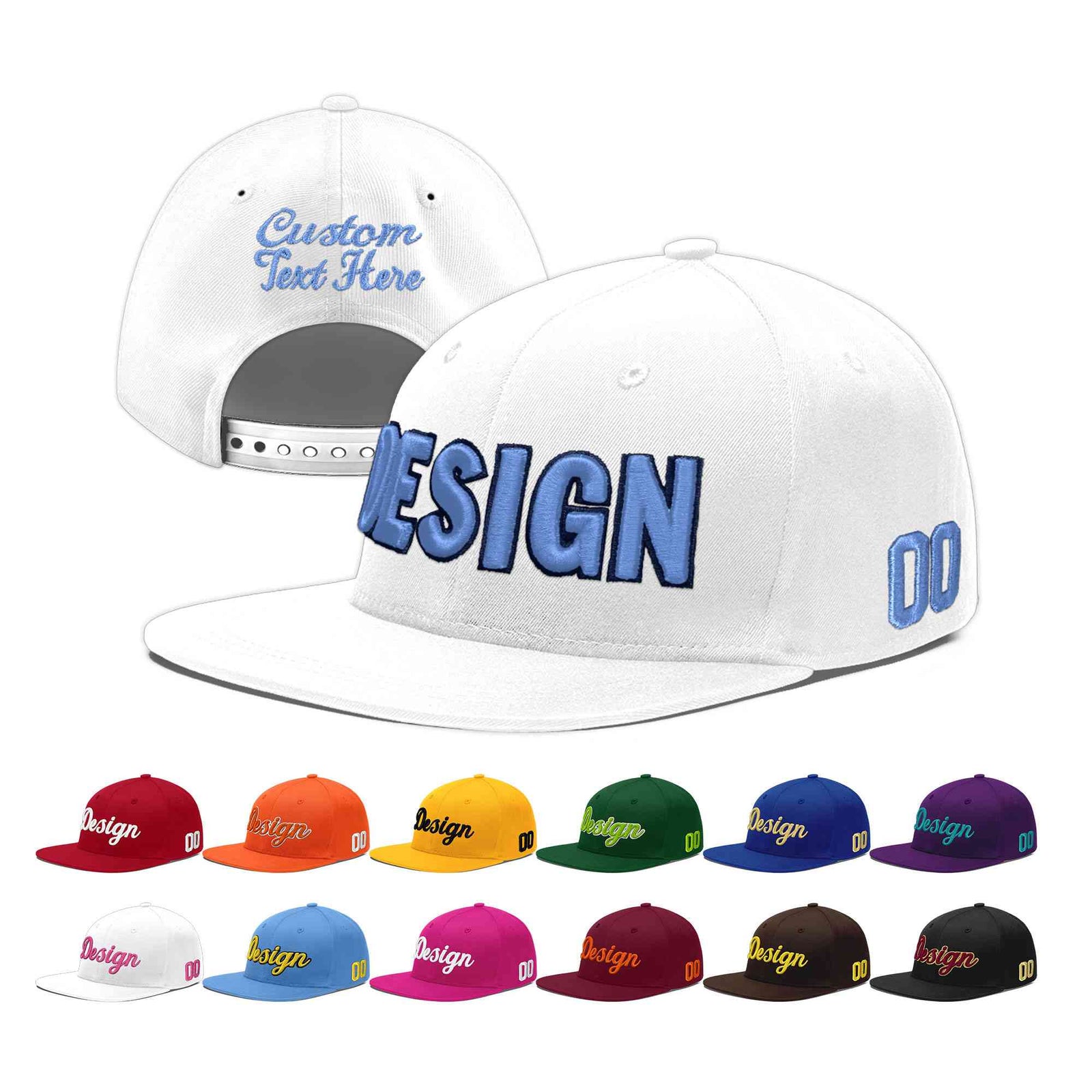Custom White 3D Puff Embroidery Flat Embroidery Casual Sport Baseball Cap