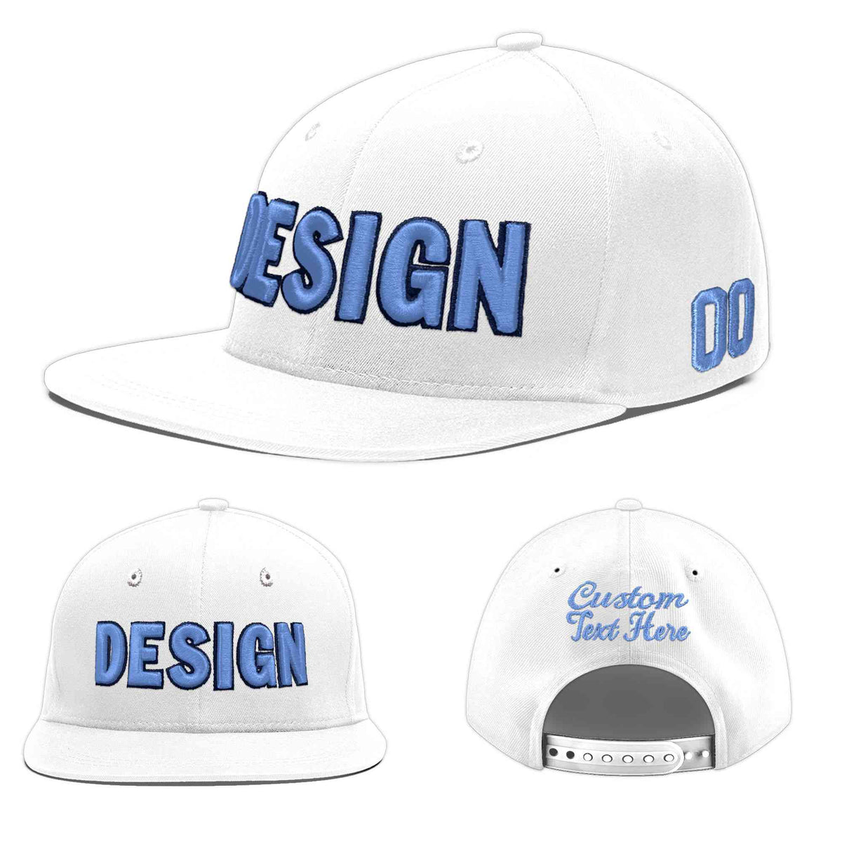Custom White 3D Puff Embroidery Flat Embroidery Casual Sport Baseball Cap