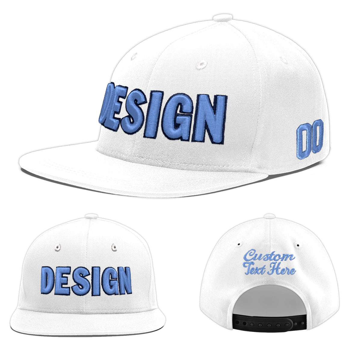 Custom White 3D Puff Embroidery Flat Embroidery Casual Sport Baseball Cap