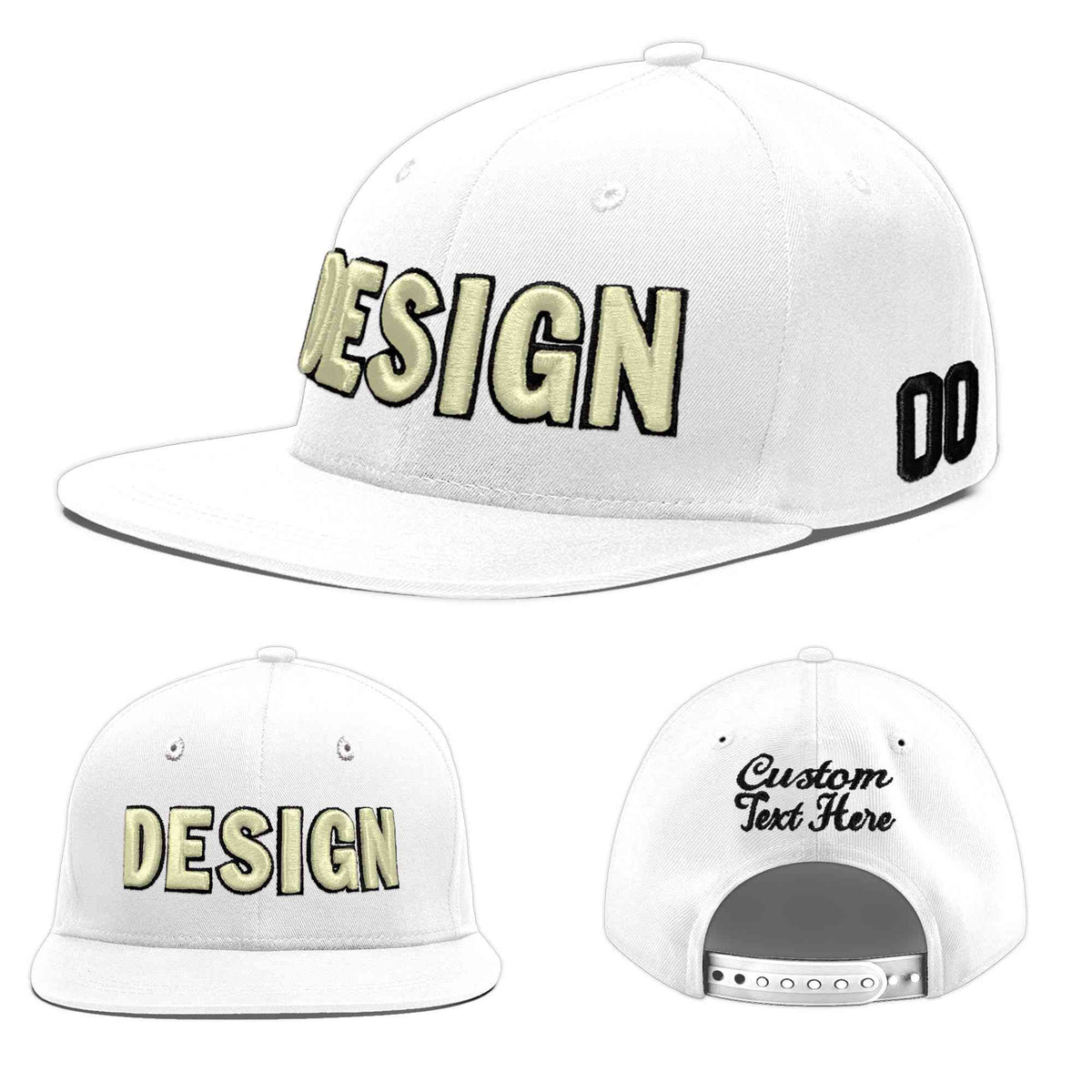 Custom White 3D Puff Embroidery Flat Embroidery Casual Sport Baseball Cap
