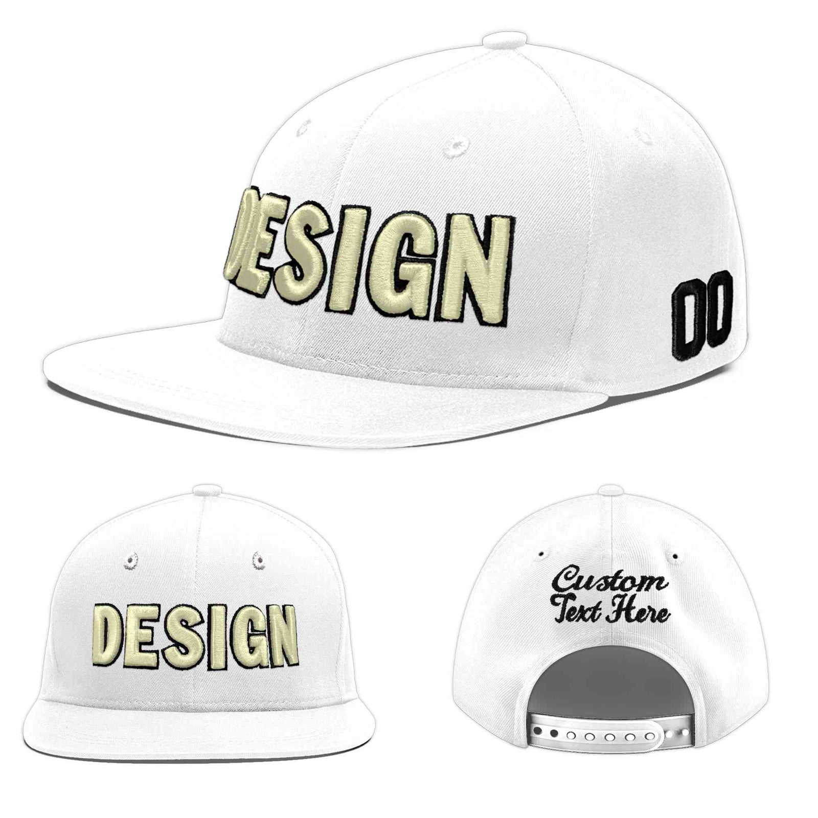 Custom White 3D Puff Embroidery Flat Embroidery Casual Sport Baseball Cap