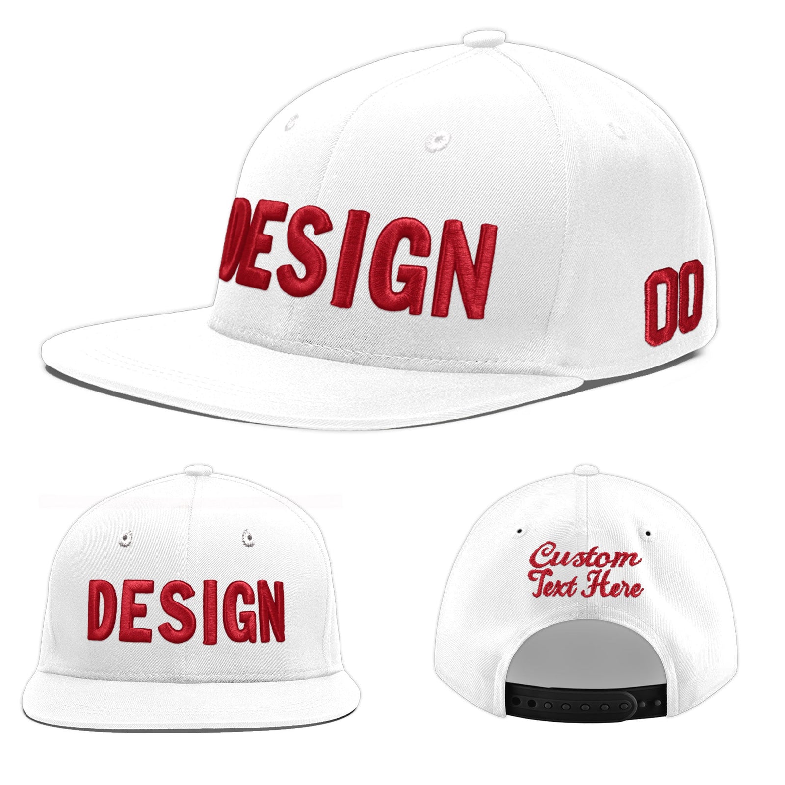 Custom White 3D Puff Embroidery Flat Embroidery Casual Sport Baseball Cap