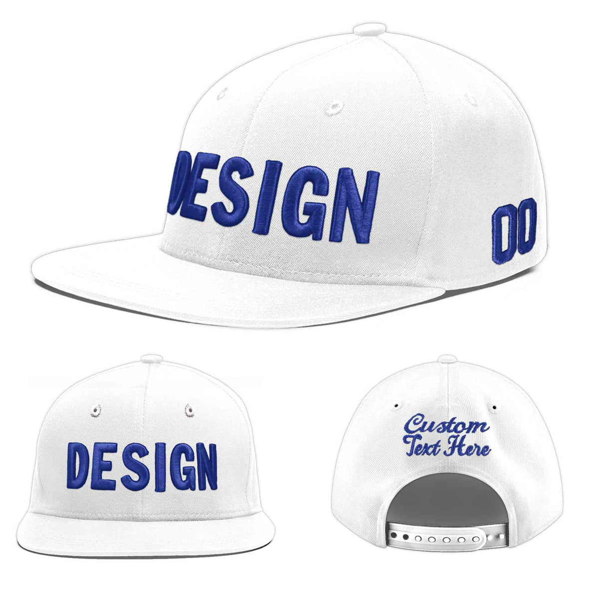 Custom White 3D Puff Embroidery Flat Embroidery Casual Sport Baseball Cap