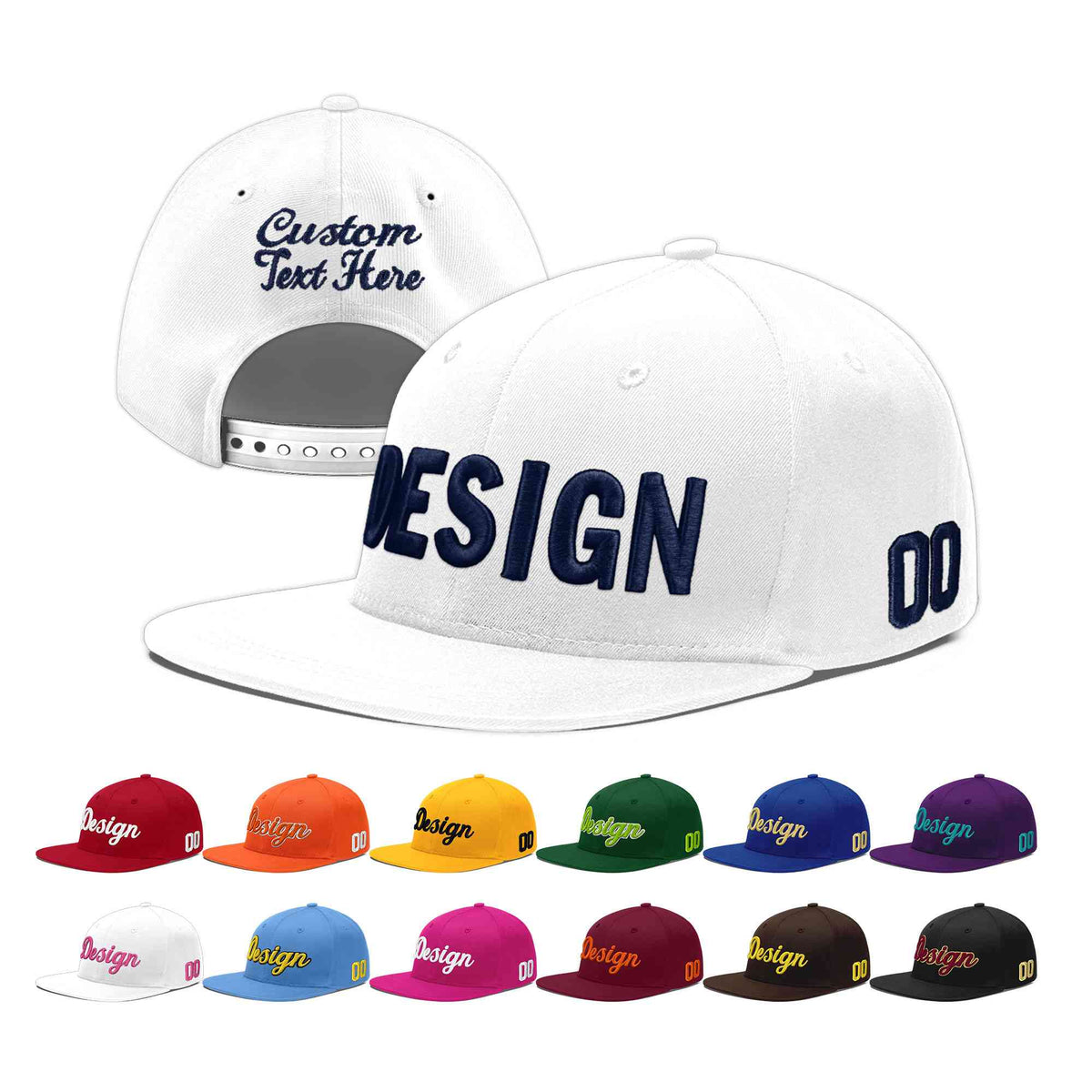 Custom White 3D Puff Embroidery Flat Embroidery Casual Sport Baseball Cap