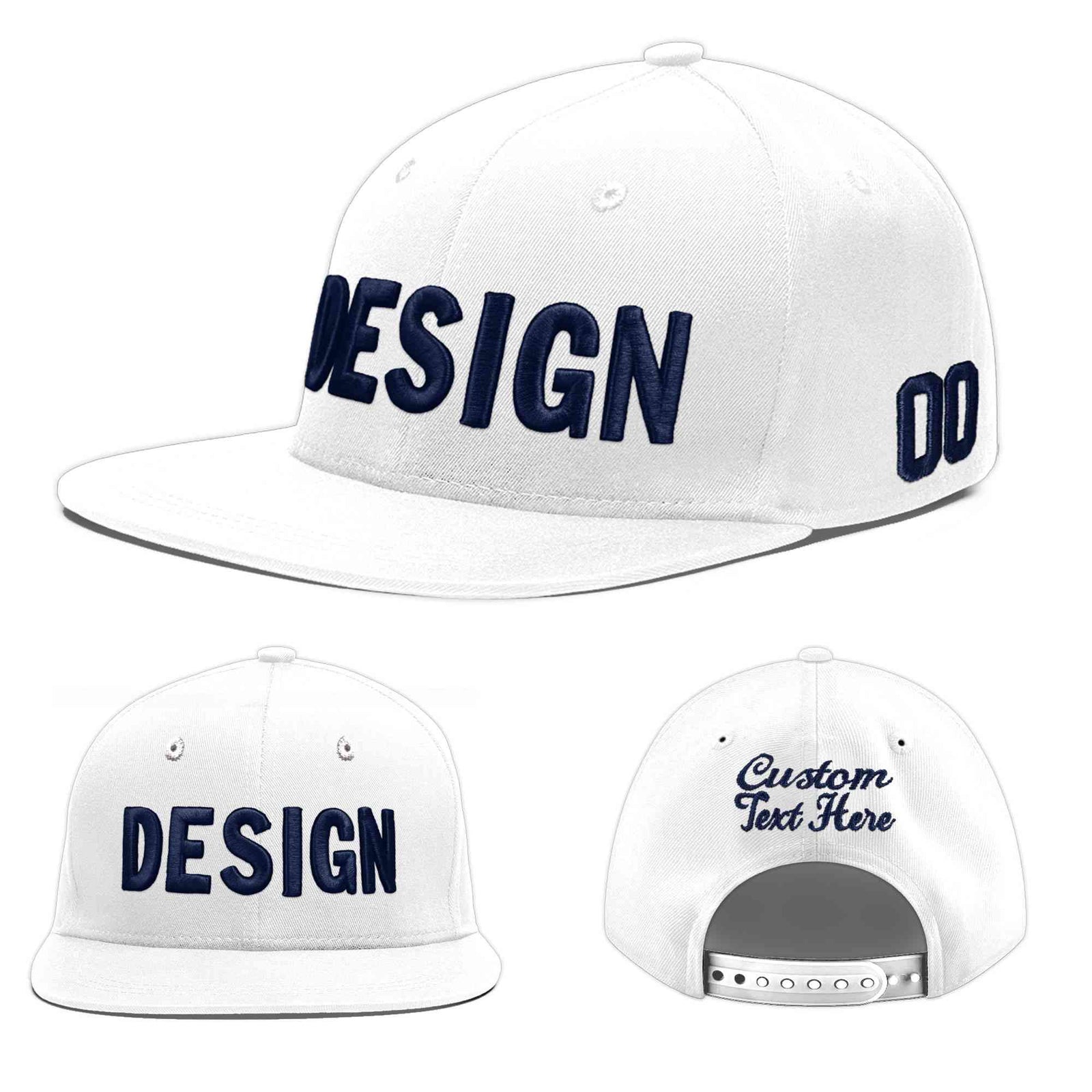 Custom White 3D Puff Embroidery Flat Embroidery Casual Sport Baseball Cap