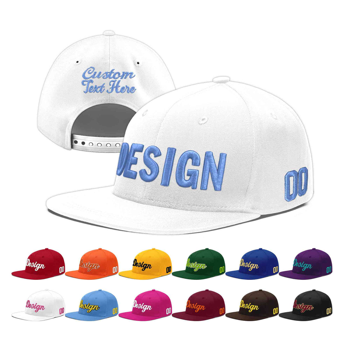 Custom White 3D Puff Embroidery Flat Embroidery Casual Sport Baseball Cap
