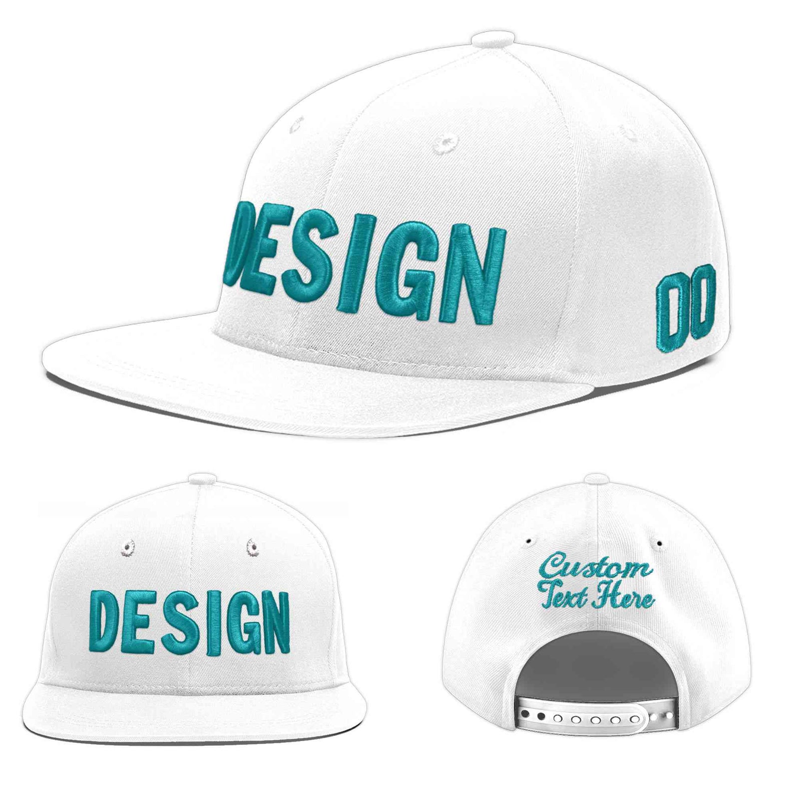 Custom White 3D Puff Embroidery Flat Embroidery Casual Sport Baseball Cap