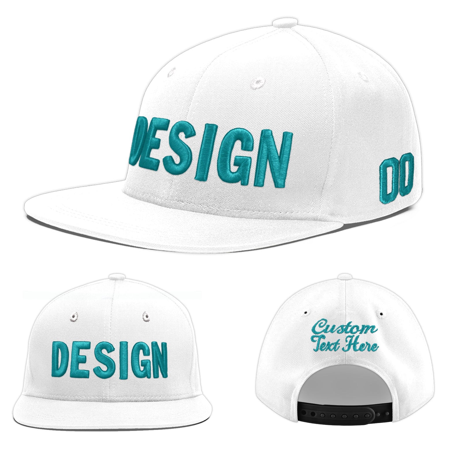 Custom White 3D Puff Embroidery Flat Embroidery Casual Sport Baseball Cap