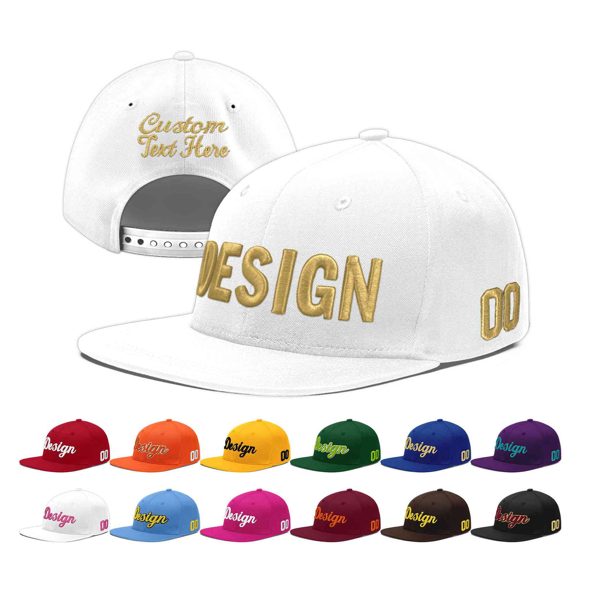 Custom White 3D Puff Embroidery Flat Embroidery Casual Sport Baseball Cap