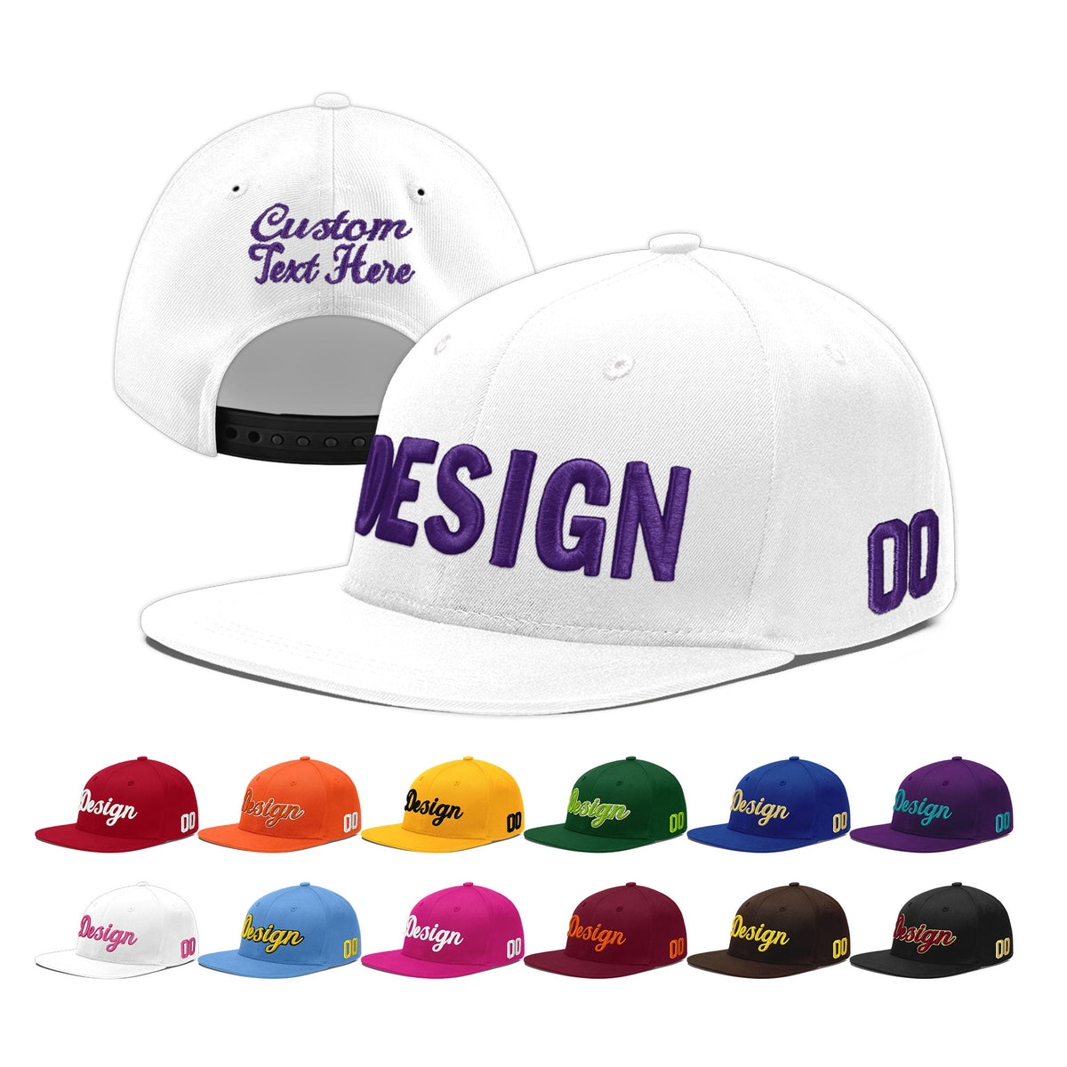 Custom White 3D Puff Embroidery Flat Embroidery Casual Sport Baseball Cap