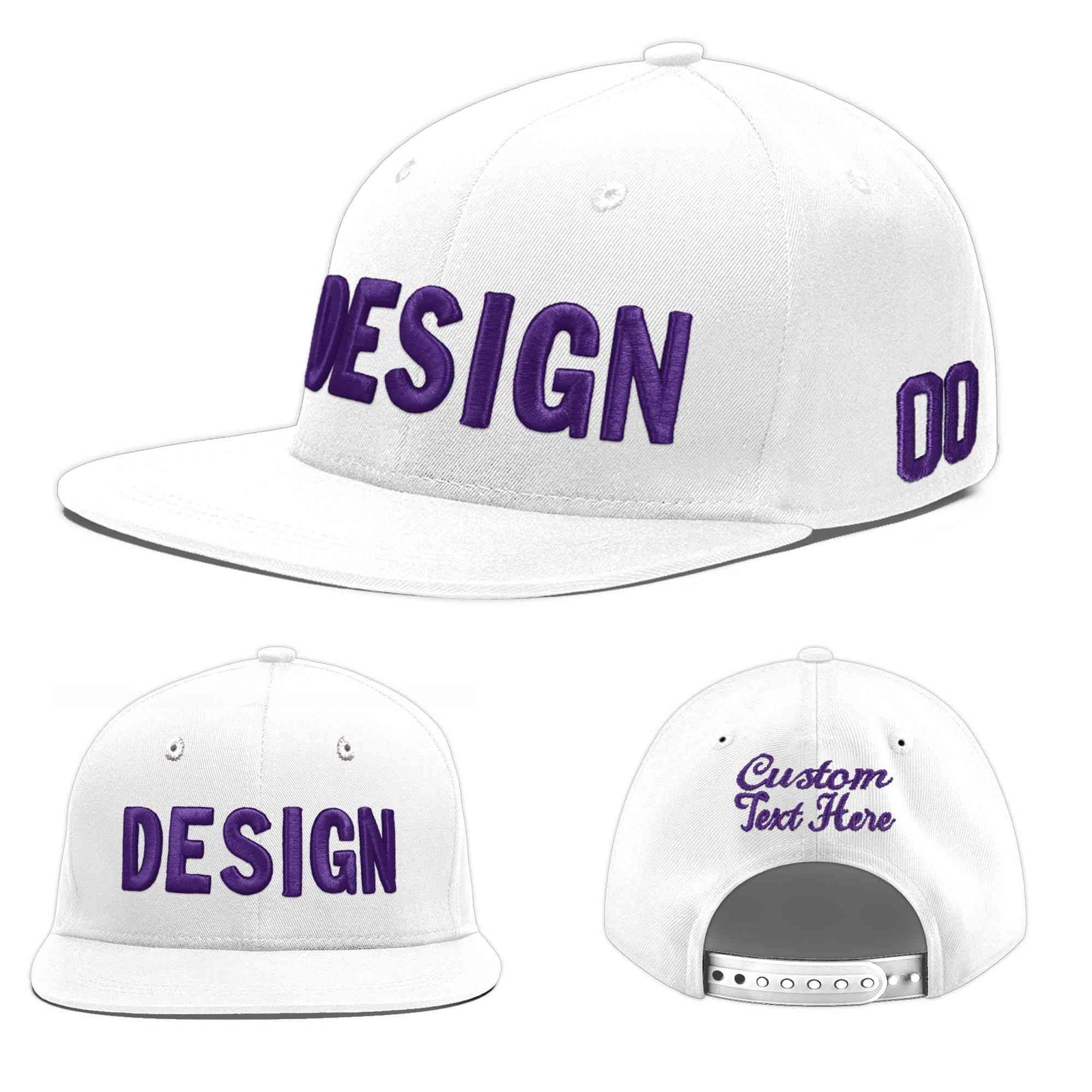 Custom White 3D Puff Embroidery Flat Embroidery Casual Sport Baseball Cap