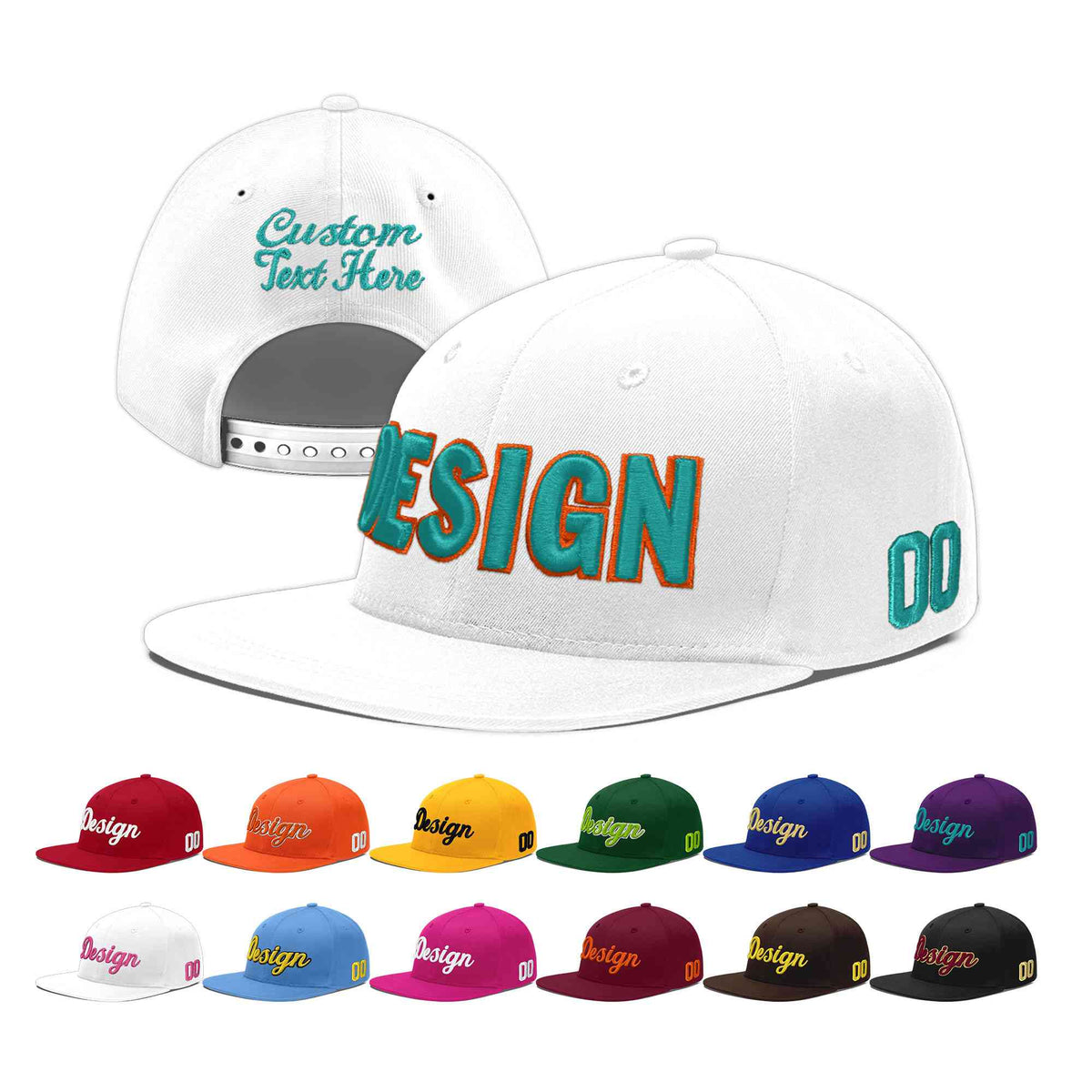 Custom White 3D Puff Embroidery Flat Embroidery Casual Sport Baseball Cap