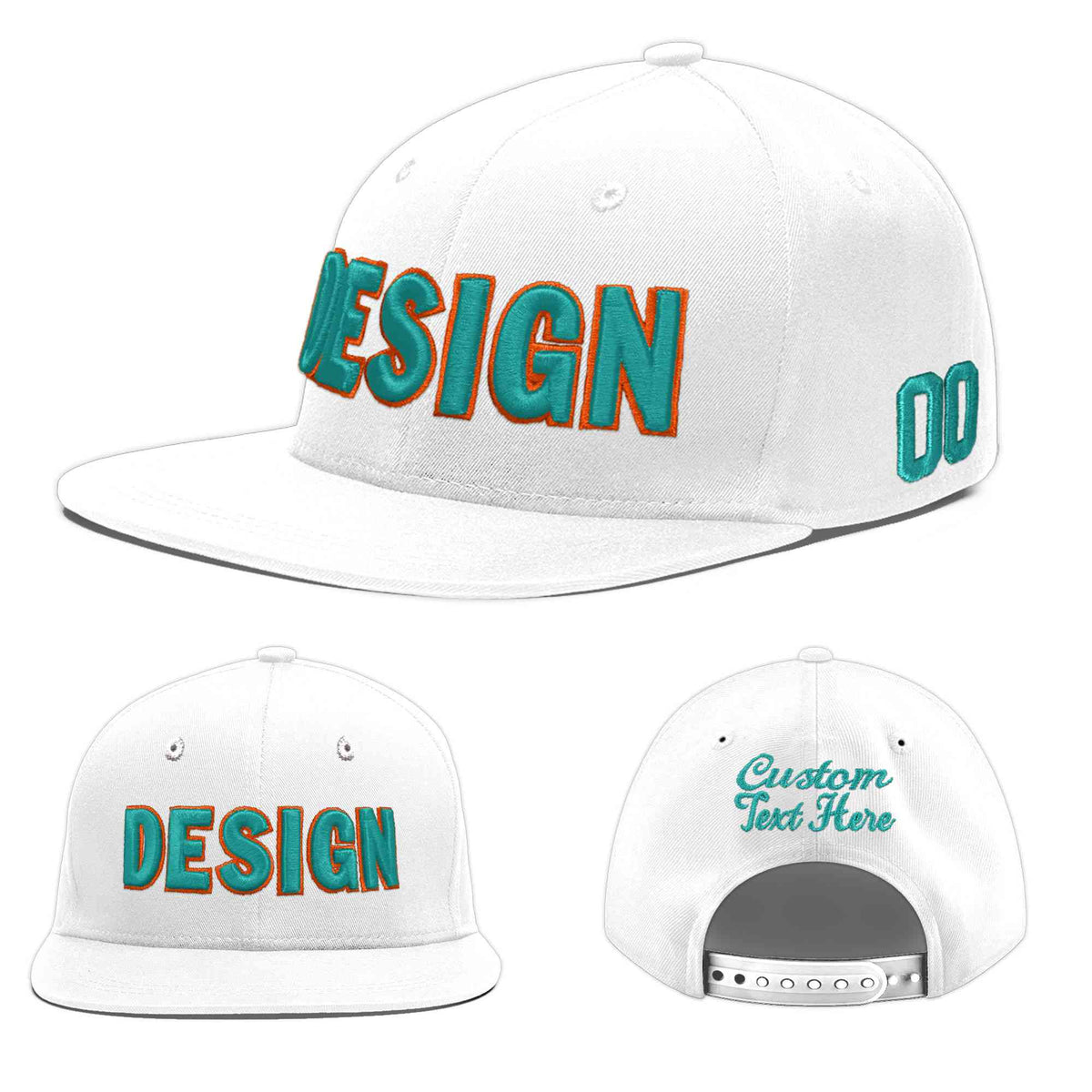Custom White 3D Puff Embroidery Flat Embroidery Casual Sport Baseball Cap