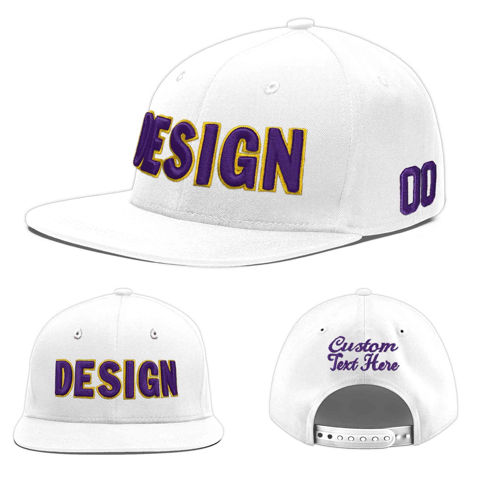 Custom White 3D Puff Embroidery Flat Embroidery Casual Sport Baseball Cap