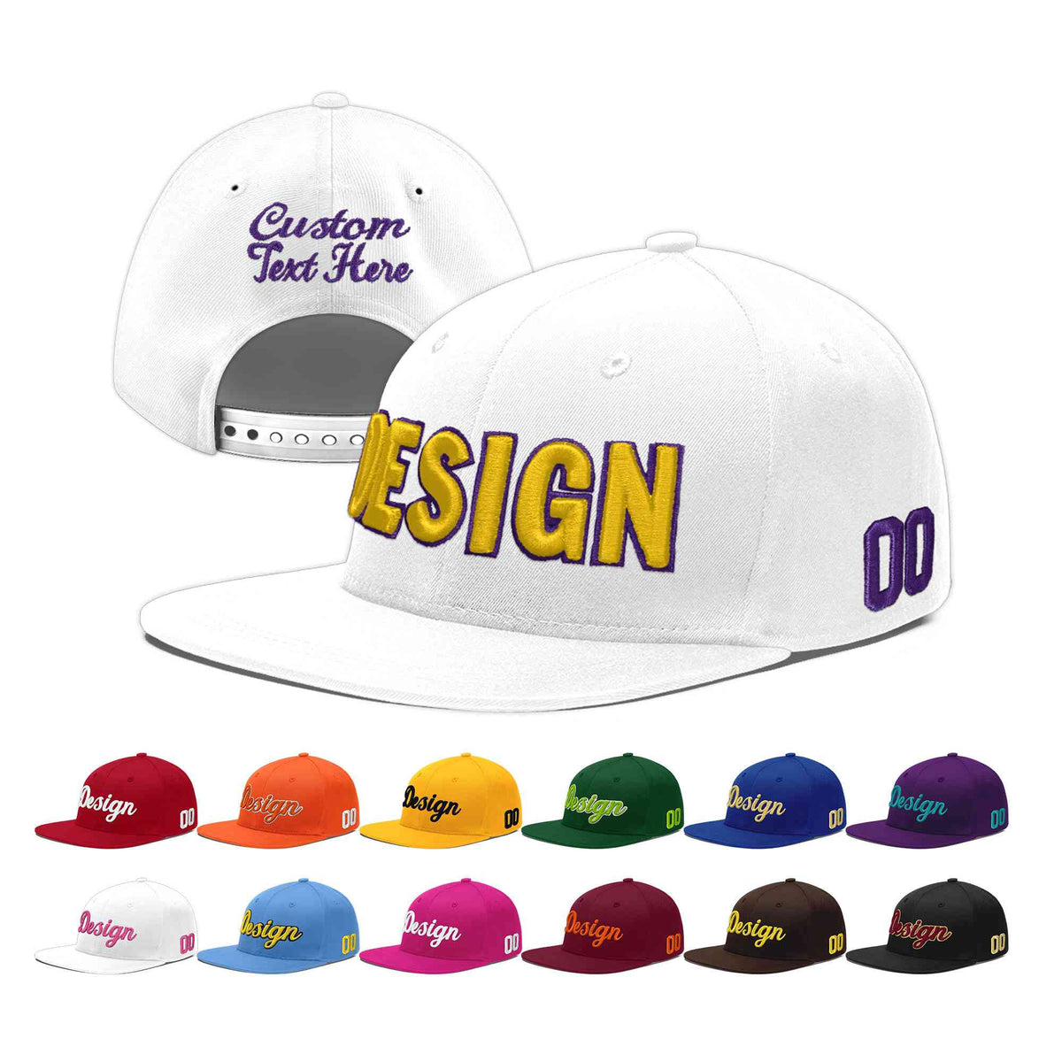Custom White 3D Puff Embroidery Flat Embroidery Casual Sport Baseball Cap