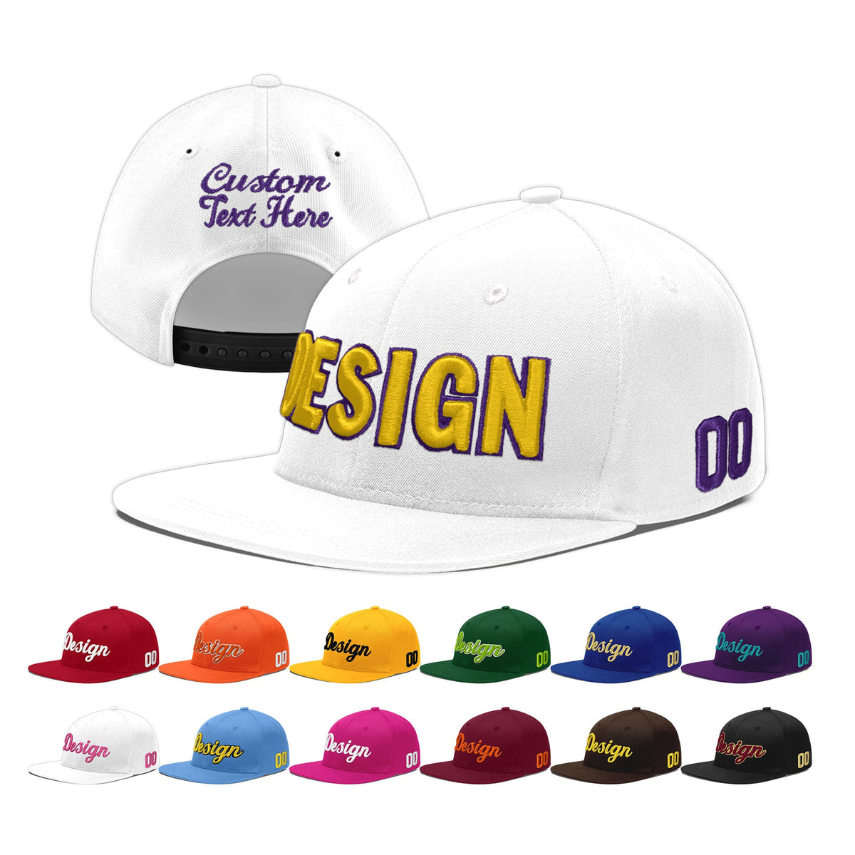 Custom White 3D Puff Embroidery Flat Embroidery Casual Sport Baseball Cap