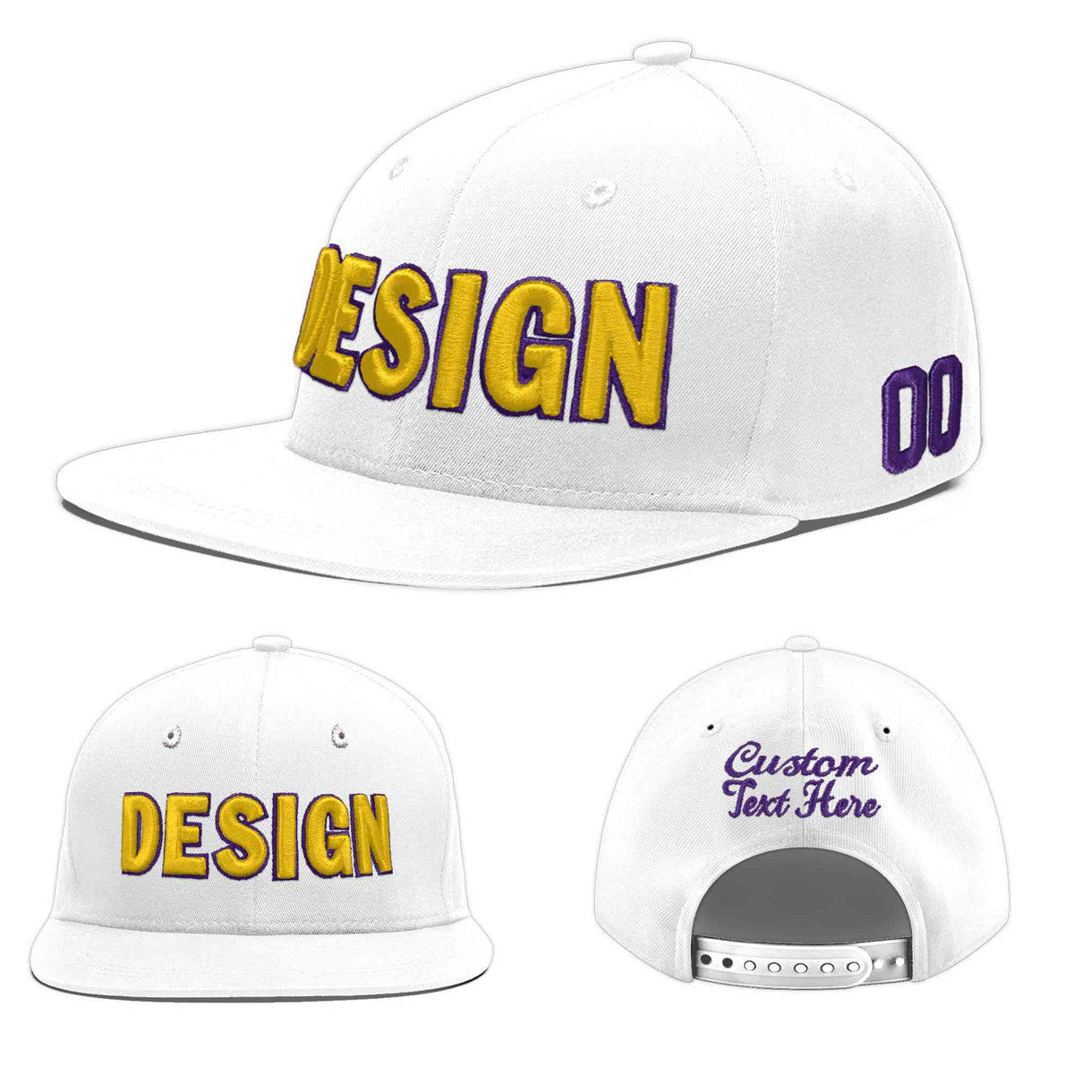 Custom White 3D Puff Embroidery Flat Embroidery Casual Sport Baseball Cap
