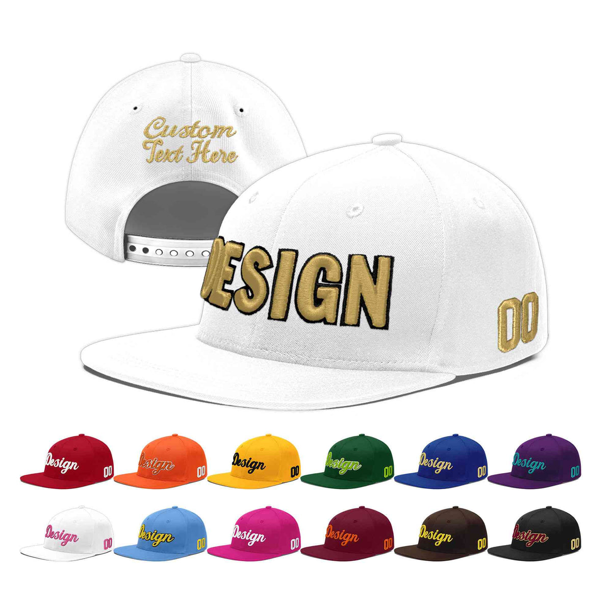 Custom White 3D Puff Embroidery Flat Embroidery Casual Sport Baseball Cap