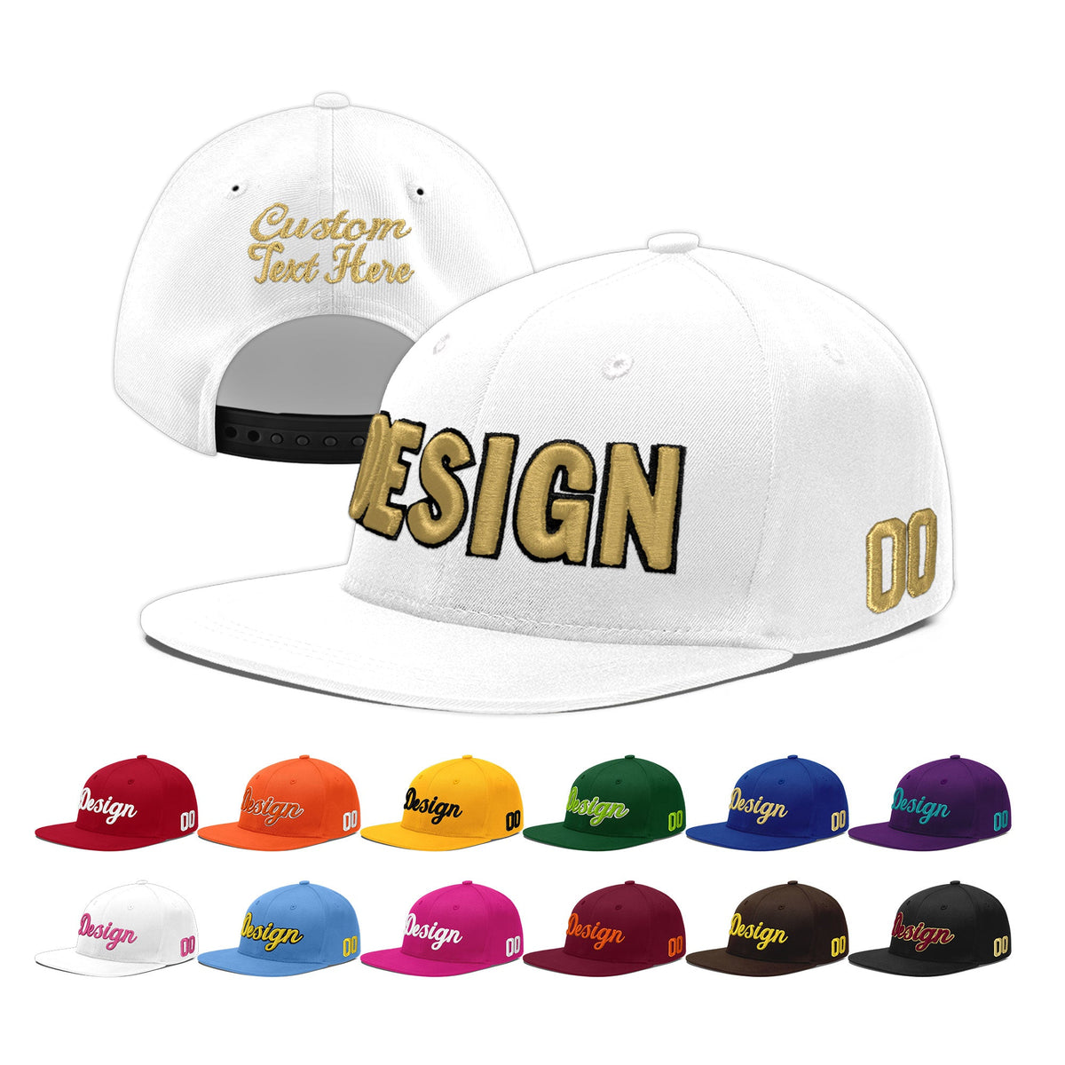 Custom White 3D Puff Embroidery Flat Embroidery Casual Sport Baseball Cap