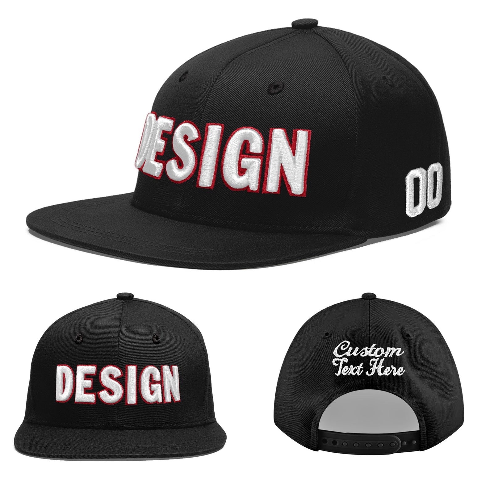 Custom Black 3D Puff Embroidery Flat Embroidery Casual Sport Baseball Cap