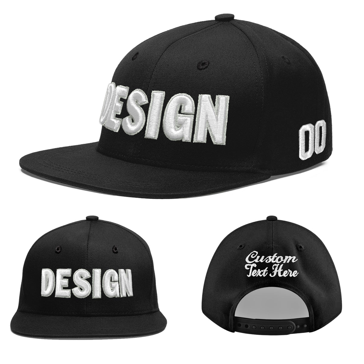Custom Black 3D Puff Embroidery Flat Embroidery Casual Sport Baseball Cap