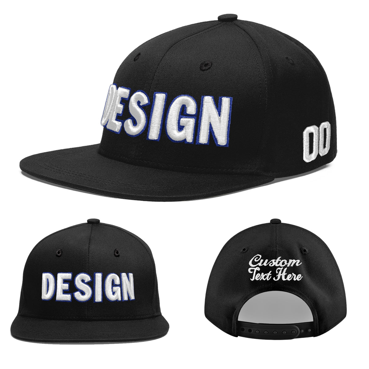 Custom Black 3D Puff Embroidery Flat Embroidery Casual Sport Baseball Cap