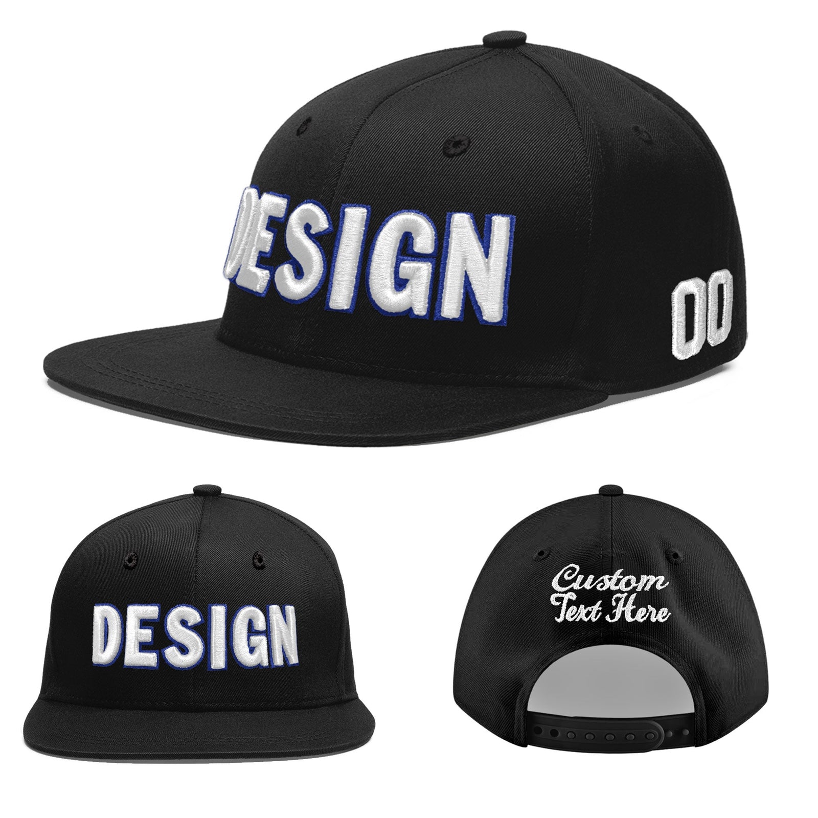 Custom Black 3D Puff Embroidery Flat Embroidery Casual Sport Baseball Cap